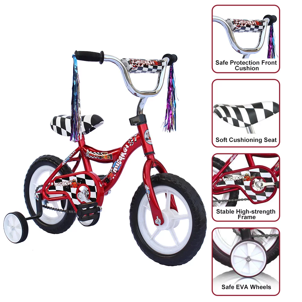 Wonderplay Boys’ and Girls’ Bike, 12″ Kid’s Bicycle for 2-4 Years Old, EVA Tires, Training Wheels with Coaster Brake Red