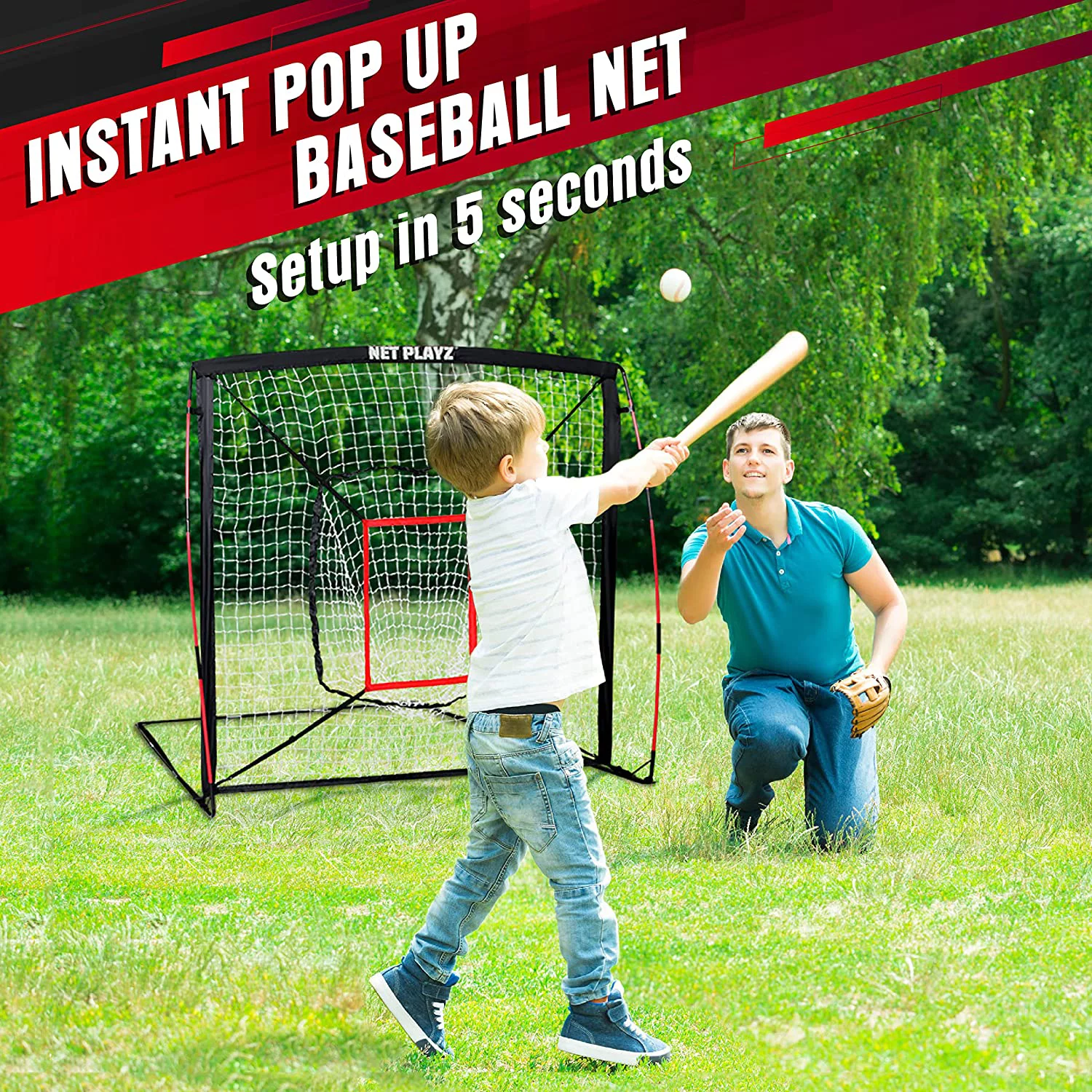 5′ x 5′ Baseball & Softball Practice Hitting & Pitching Net similar to Bow Frame, Great for All Skill Levels