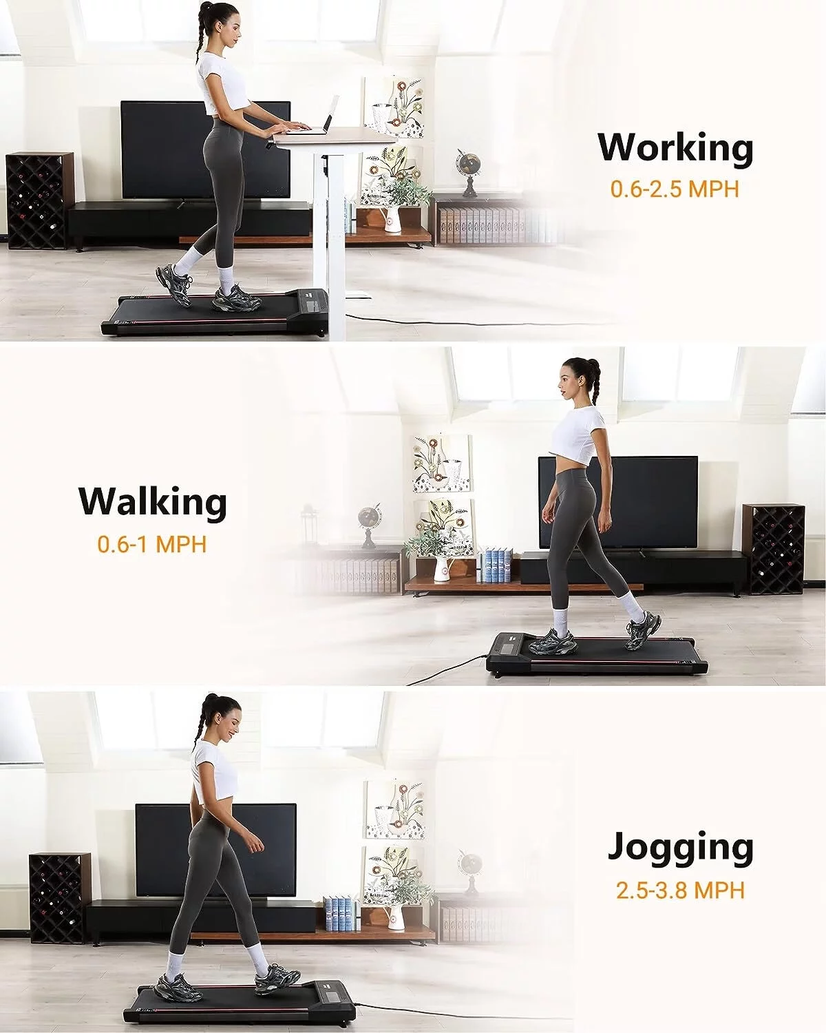 Zzistar Walking Pad Electric Treadmill, 2.5HP 0.6-3.8 mph Remote & Button Control Under Desk Treadmill with LCD Monitor