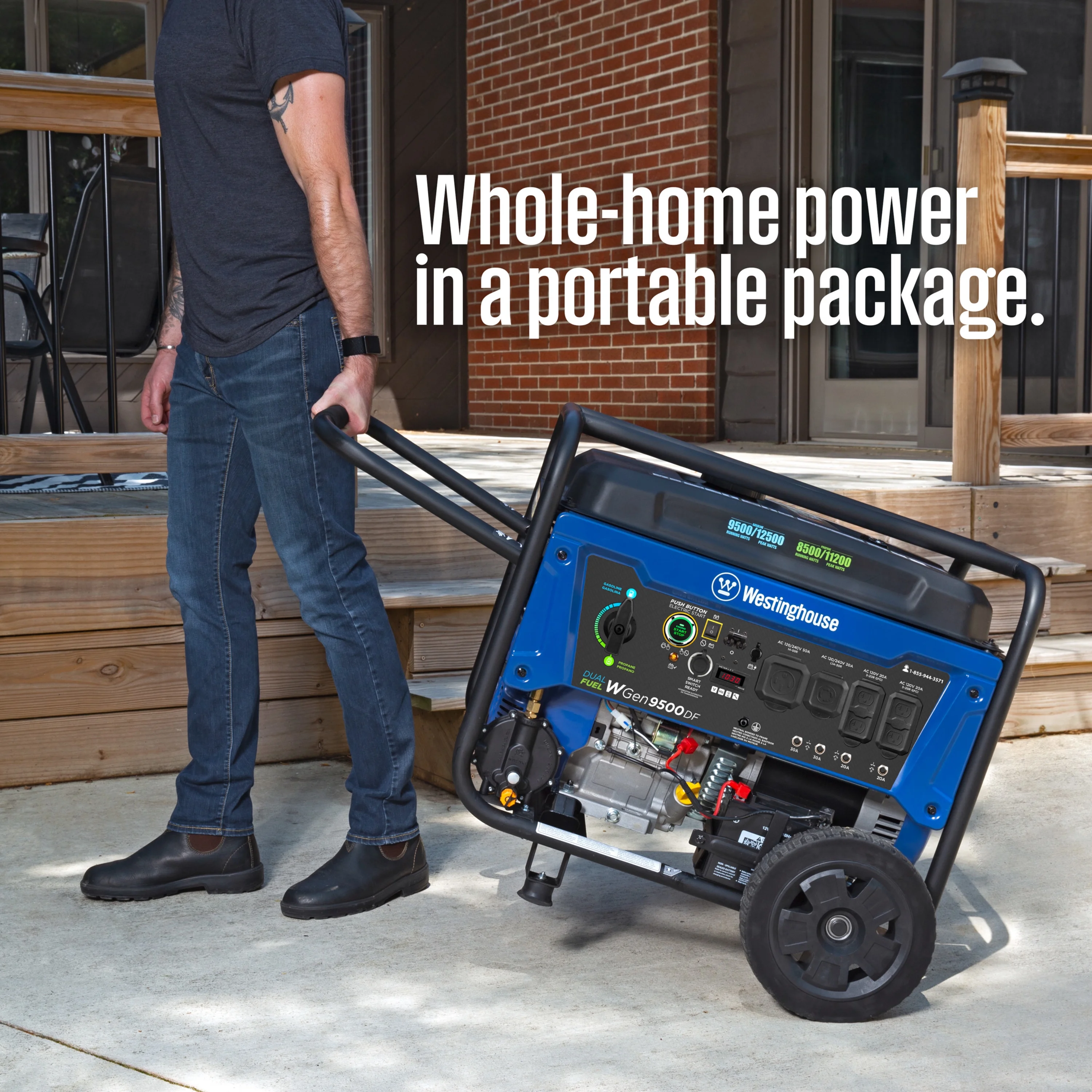 Westinghouse 12,500 Peak Watt Dual Fuel Portable Generator, Electric Start, Transfer Switch Ready