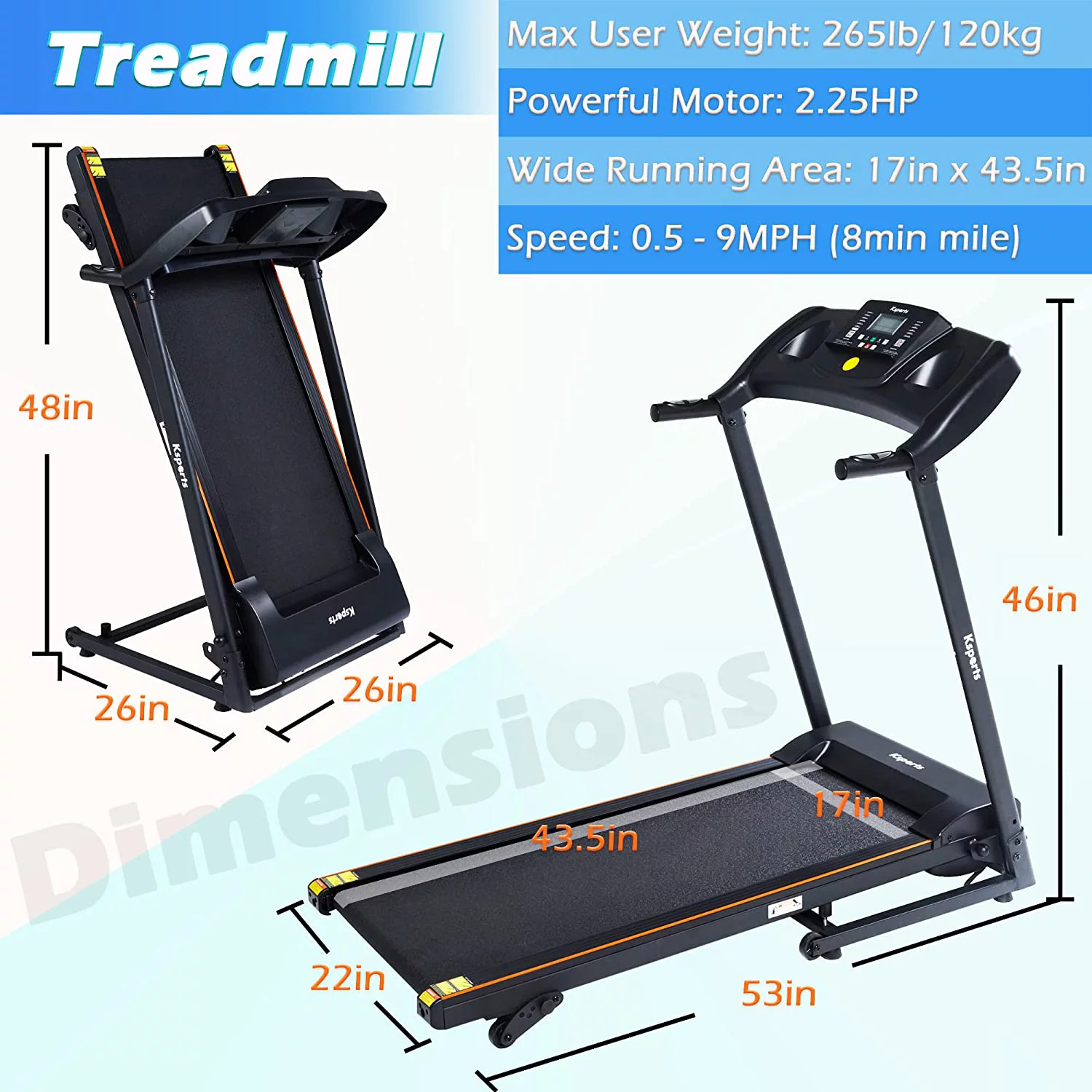 Ksports Multi Function Treadmill with 4 levels of Inclines, Sit Ups Strap & Ab Mat, Running Machine with Bluetooth Smart App