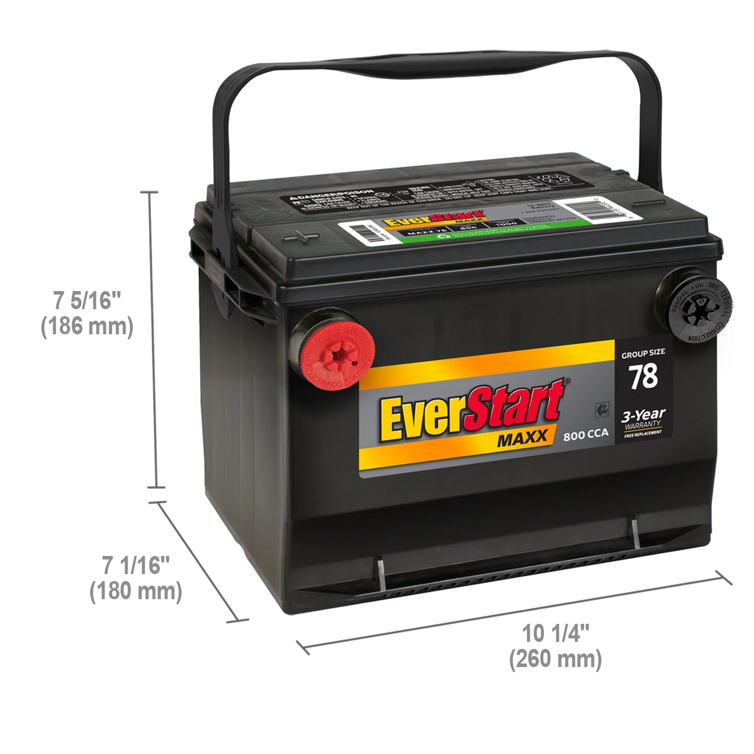 EverStart Maxx Lead Acid Automotive Battery, Group Size 78 12 Volt, 800 CCA