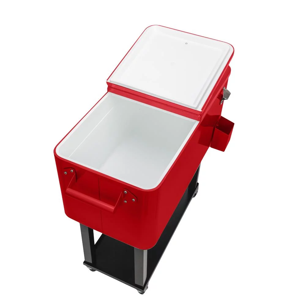 BaytoCare 80QT Rolling Party Iron Spray Cooler Cart Ice Chest Patio Warm Shelf Red