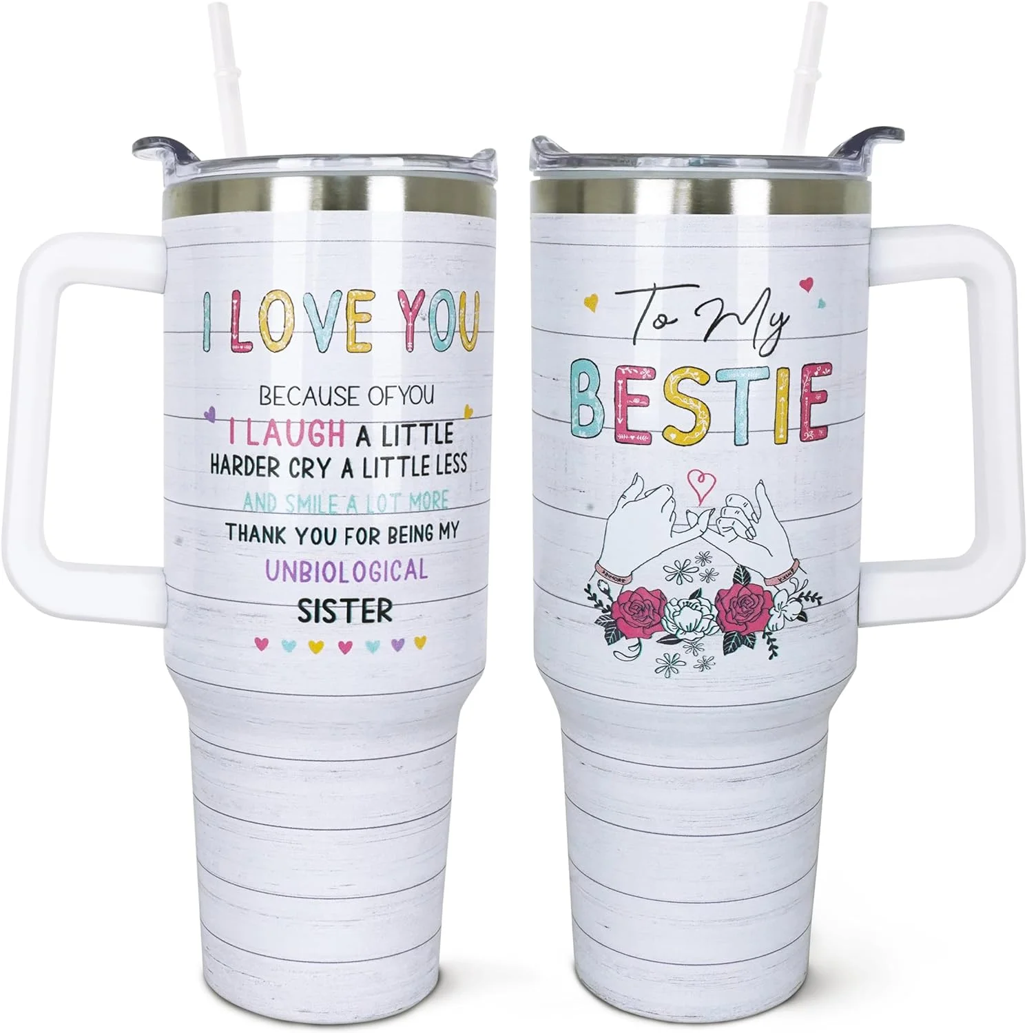 Best Friend Birthday Gifts – Work Bestie Gifts – Best Friend Gift for Women – 40 oz Tumbler with Handle and Straw, Coworker appreciation gifts, Stainless Steel Work Bestie Tumblers