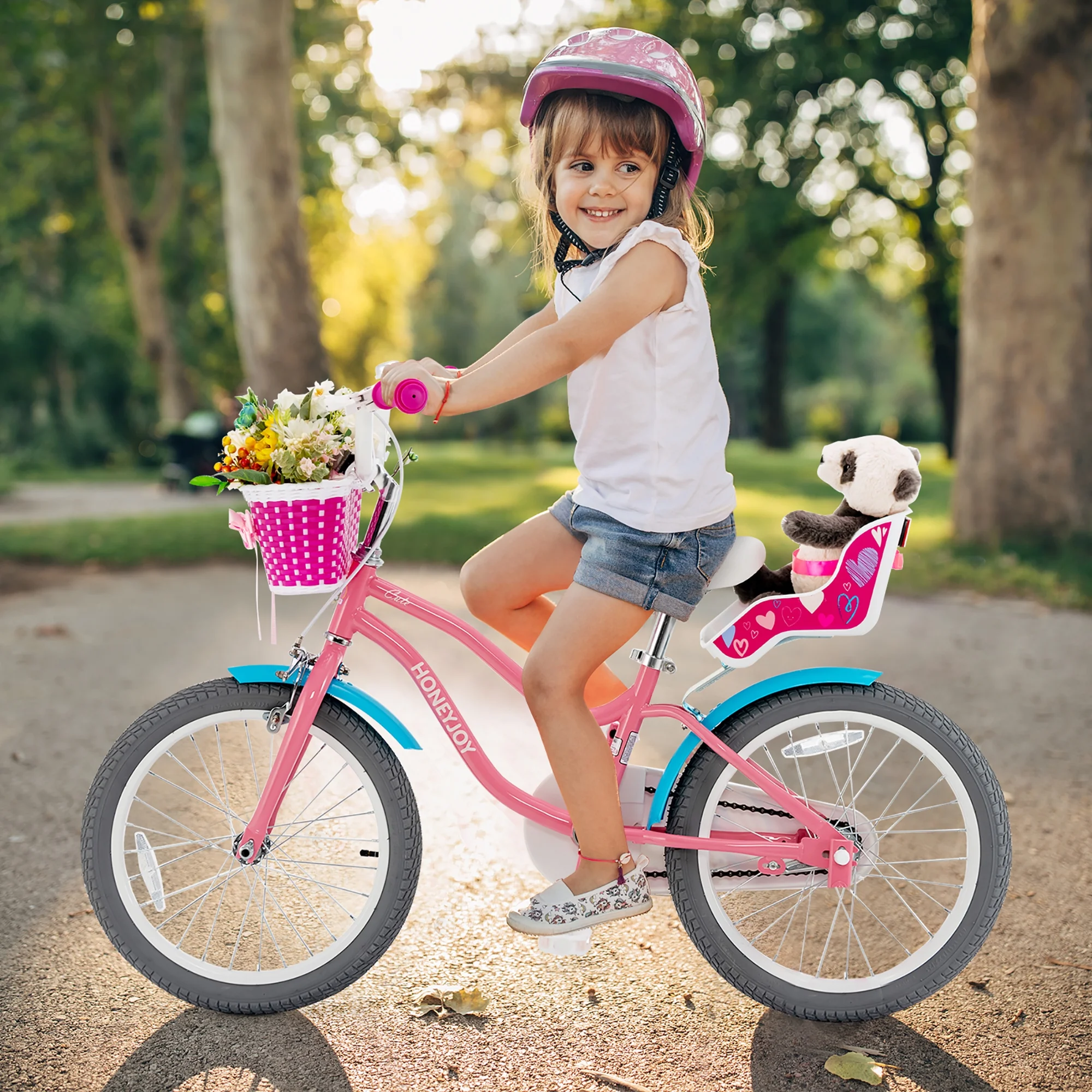 Honeyjoy 18 Inches Kids Bicycle w/Training Wheels & Basket for Boys & Girls Age 5-9 Years