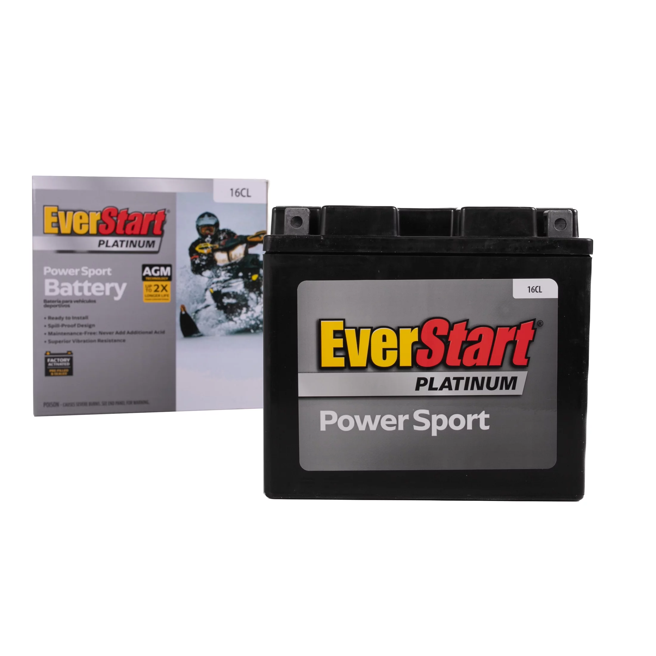 EverStart PowerSport Factory Activated AGM Motorcycle Battery EBX16CL, 12 Volt, 230 CCA