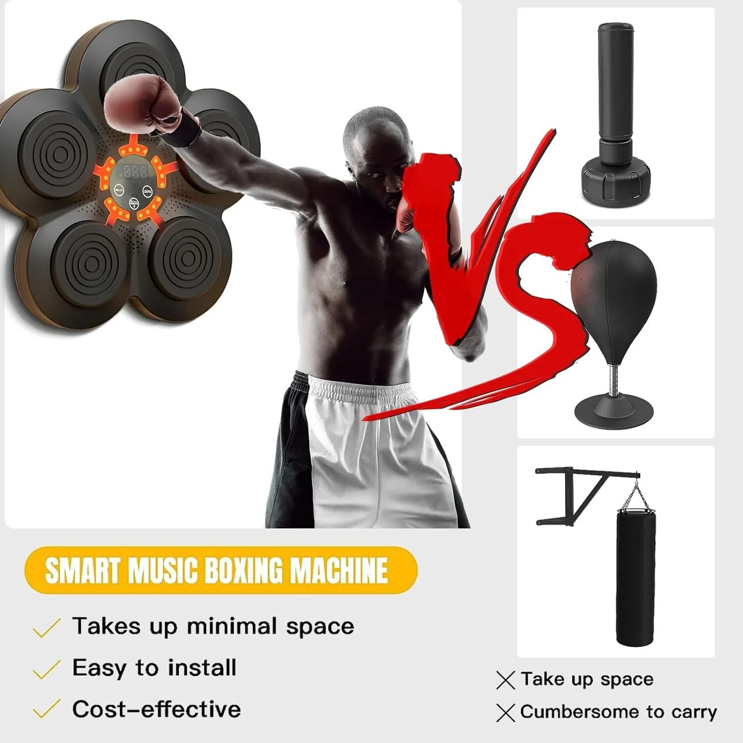 Chalkart Smart Music Boxing Machine with Boxing Gloves, Wall Mounted Bluetooth Music Boxing Training Punching for Home, Indoor and Gym