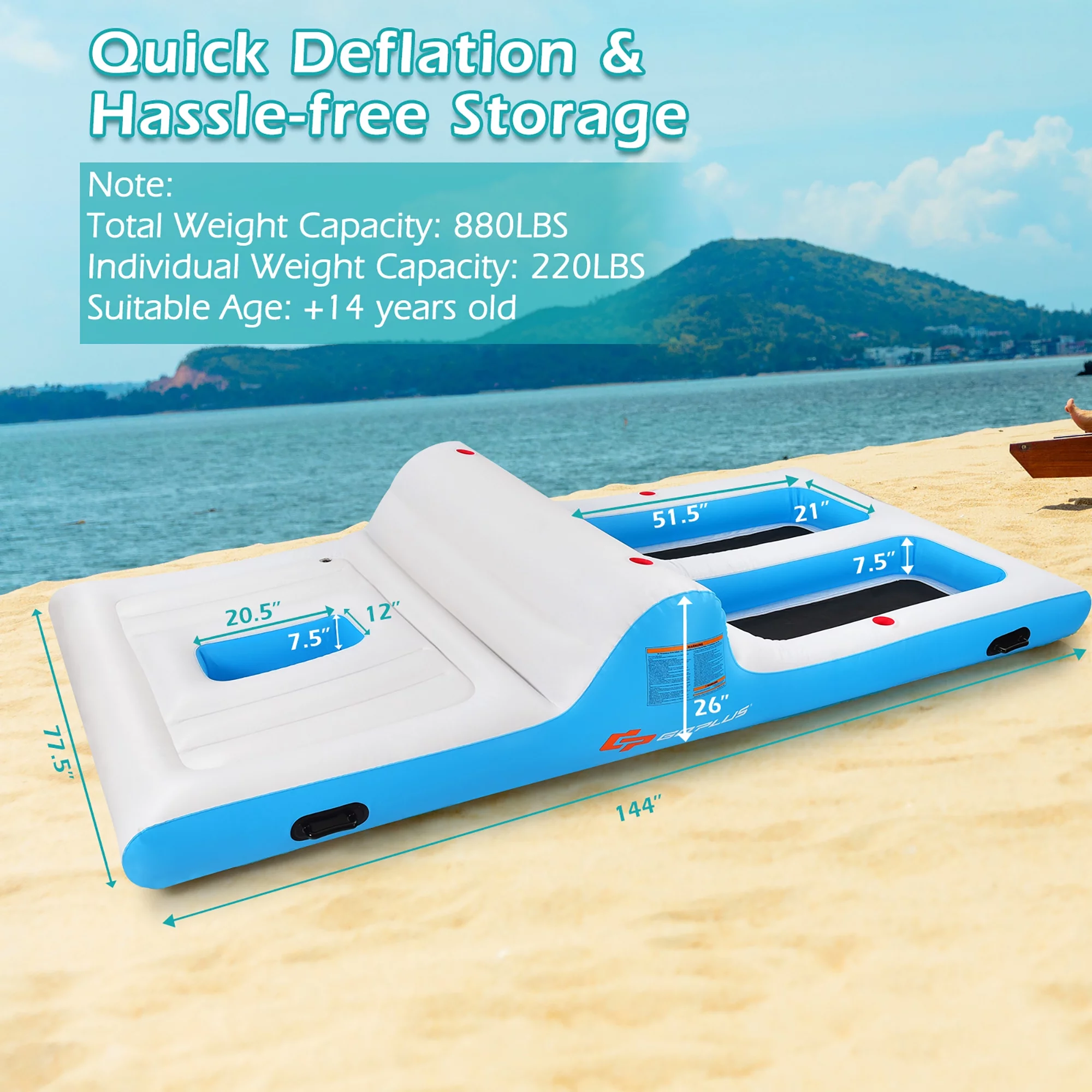 Costway Giant 4 Person Inflatable Island Lake Floating Lounge Raft W/ 130W Electric Air Pump