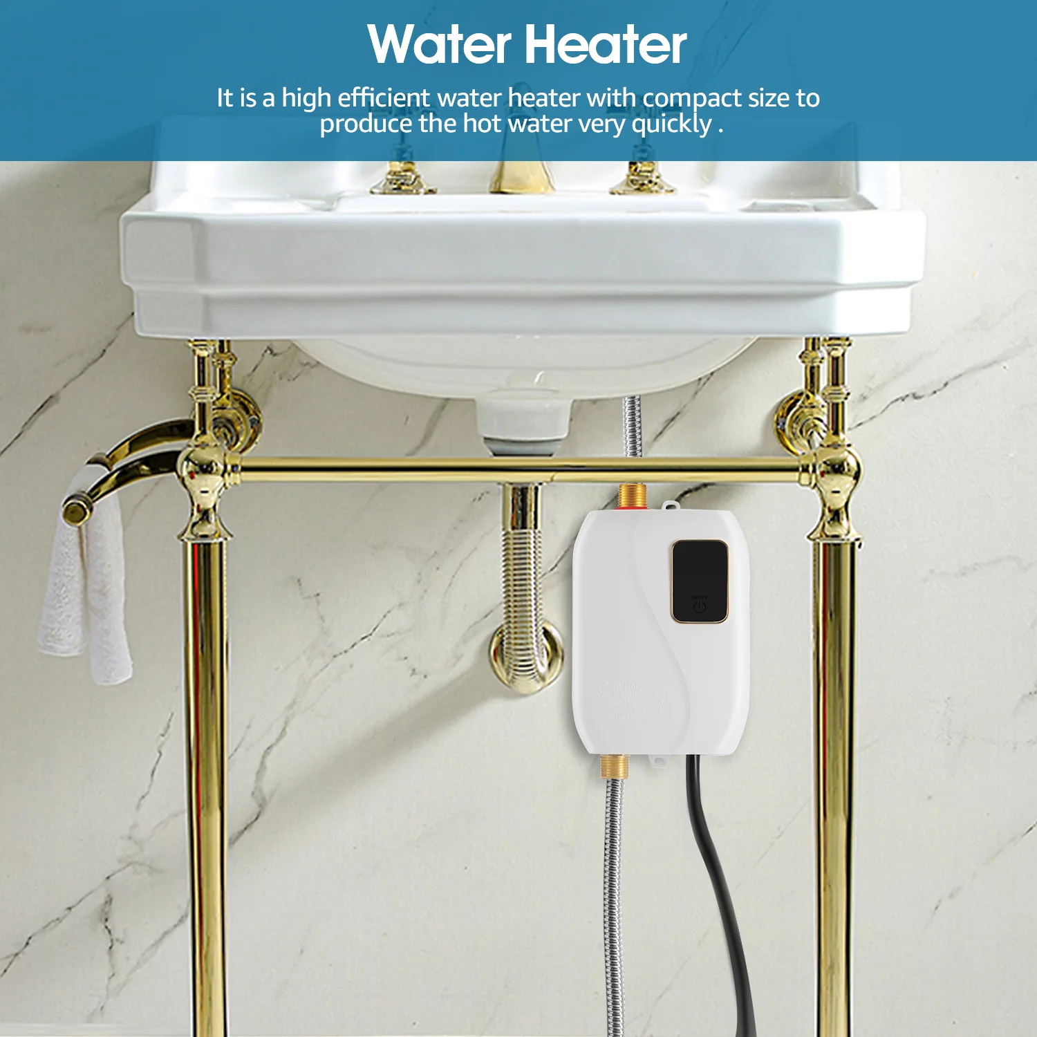 3000W Mini Electric Tankless Instant Water Heater Under Sink for Kitchen Bathroom, Hot Water Heater