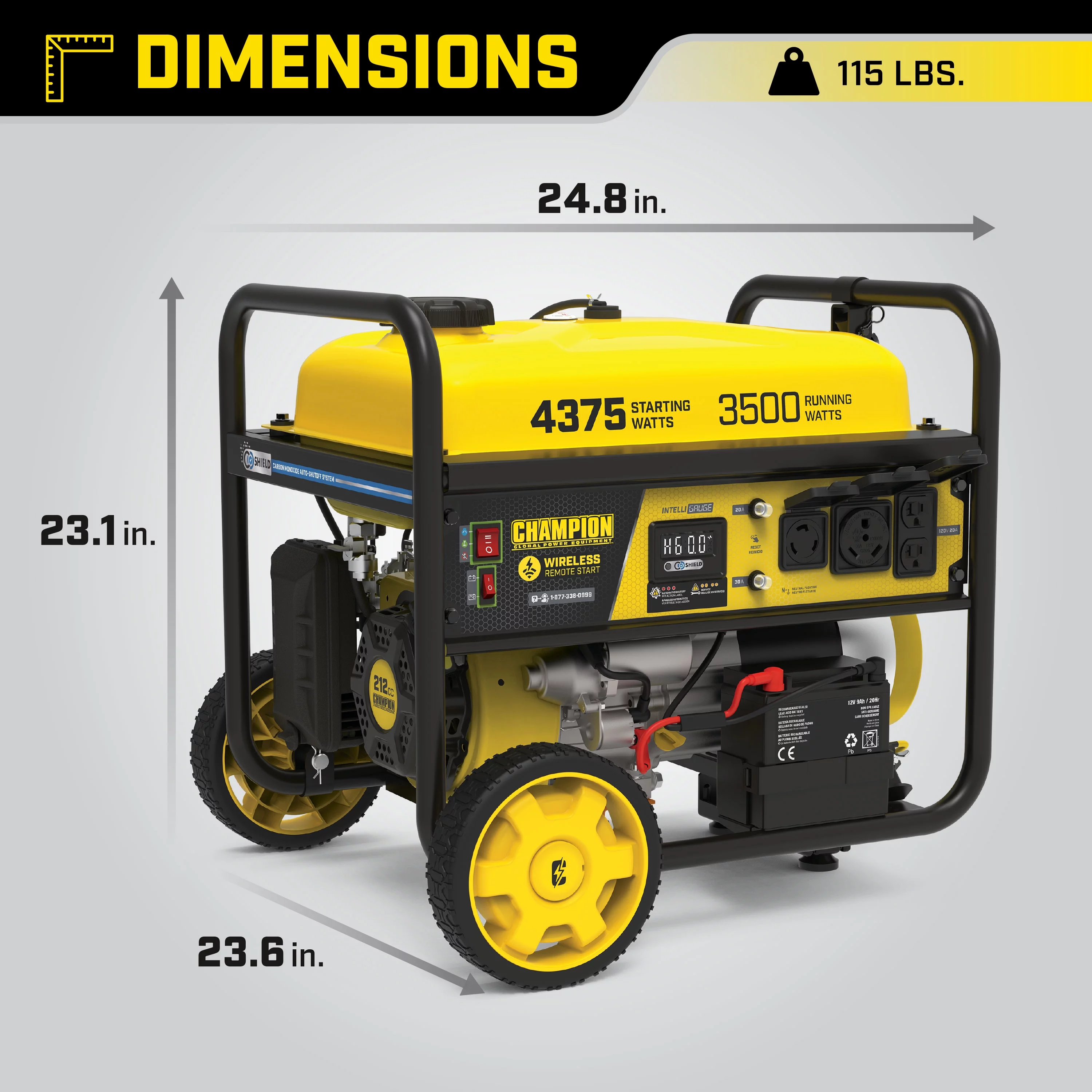 Champion Power Equipment 3500-Watt Portable Generator with Wireless Remote Start and CO Shield