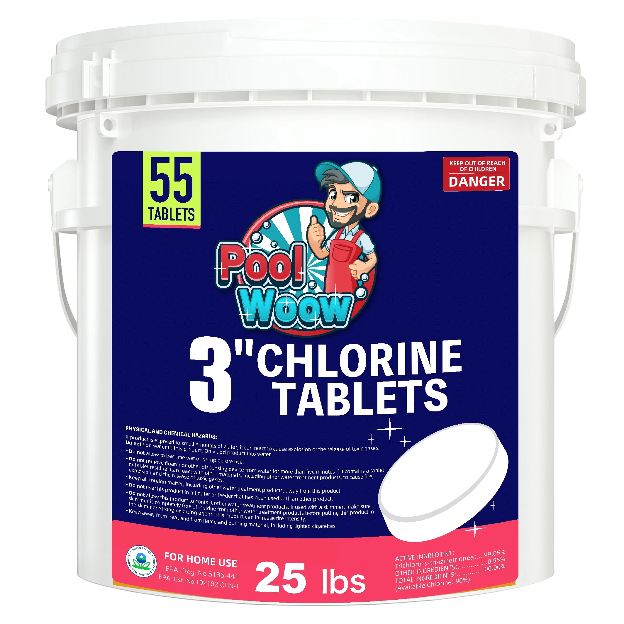 Poolwoow 50 Lbs 3 inch Chlorine Tablets for Pool chemicals, Swimming Pool Supplies, Tabs