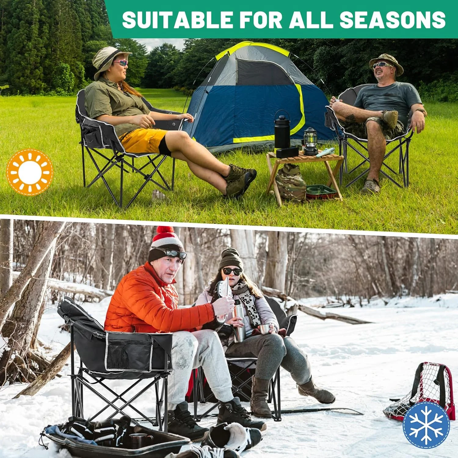 ABORON Oversized Heated Camping Chair, Outdoor Portable Heated Folding Chairs, Patio Lounge Chairs with 3 Heat Levels, Heating Chair for Outdoor Sports, Camping