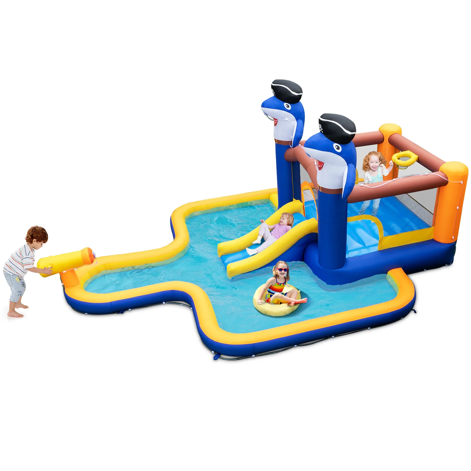 Gymax Inflatable Water Slide Park Bounce House Splash Pool Water Cannon without Blower