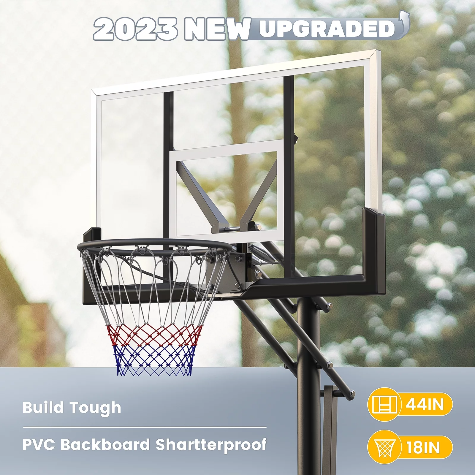 VIRNAZ 44 in. Portable Basketball Hoop & Goal with Quickly Height Adjusted 7.6 – 10 ft. for Outdoor Indoor Court