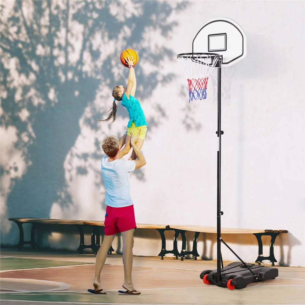 SmileMart 5.2-7ft Height Adjustable Basketball Hoop System for Outdoor, Red