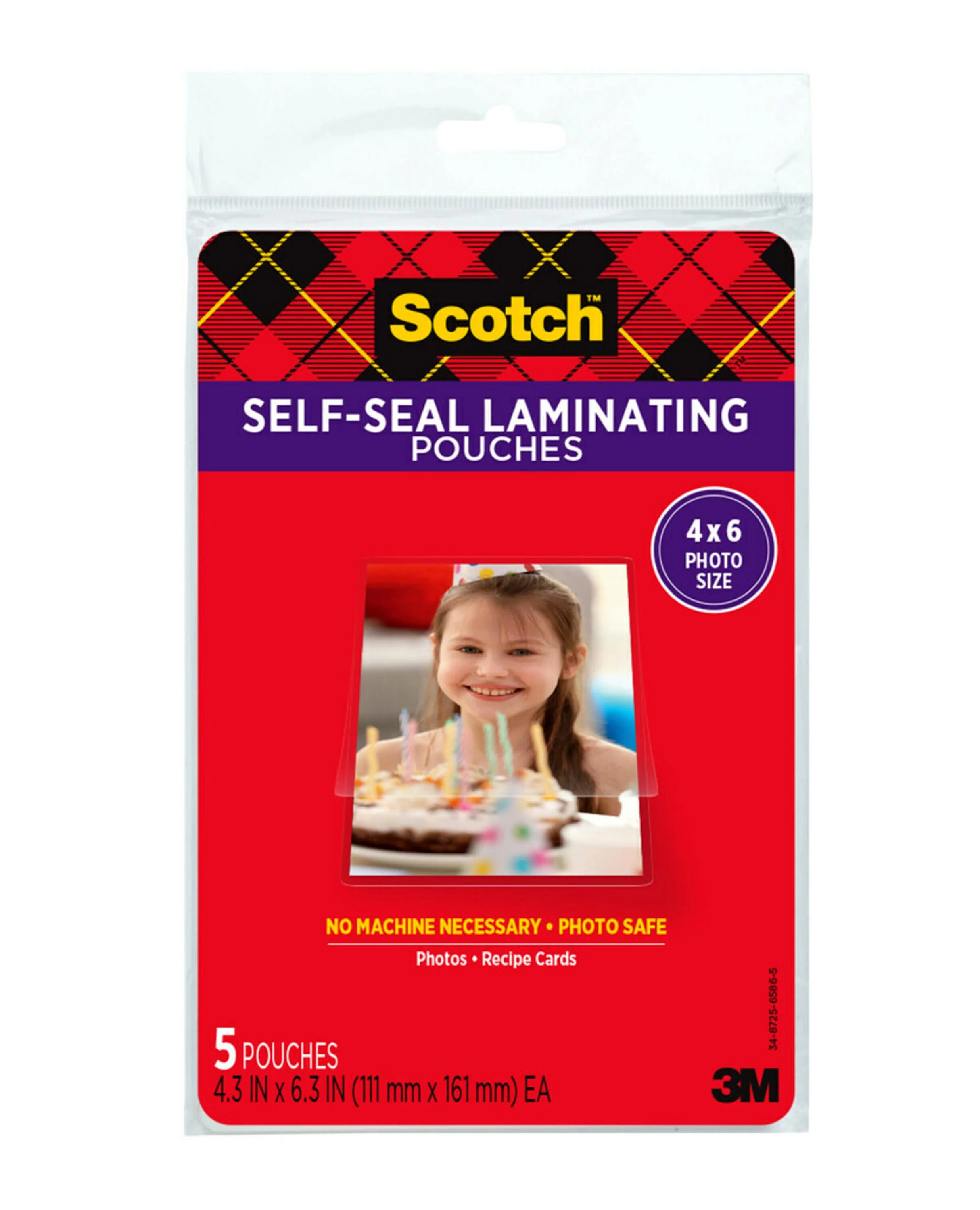 Scotch Self-Sealing Laminating Pouches 4.3 in x 6.3 in, Gloss Finish, 5 Pouches