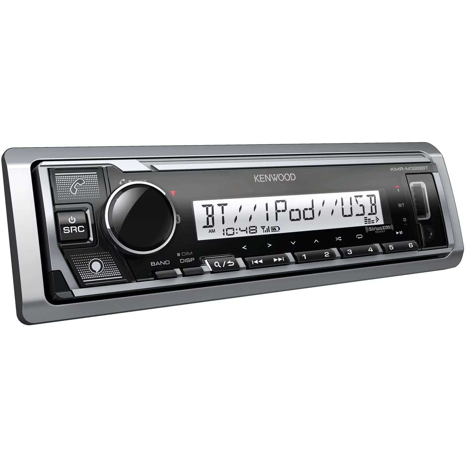 Kenwood KMR-M328BT Marine and Powersports Single-Din In-Dash All-Digital Media Receiver with Bluetooth, Electronic Voice Assistant, and SiriusXM Ready