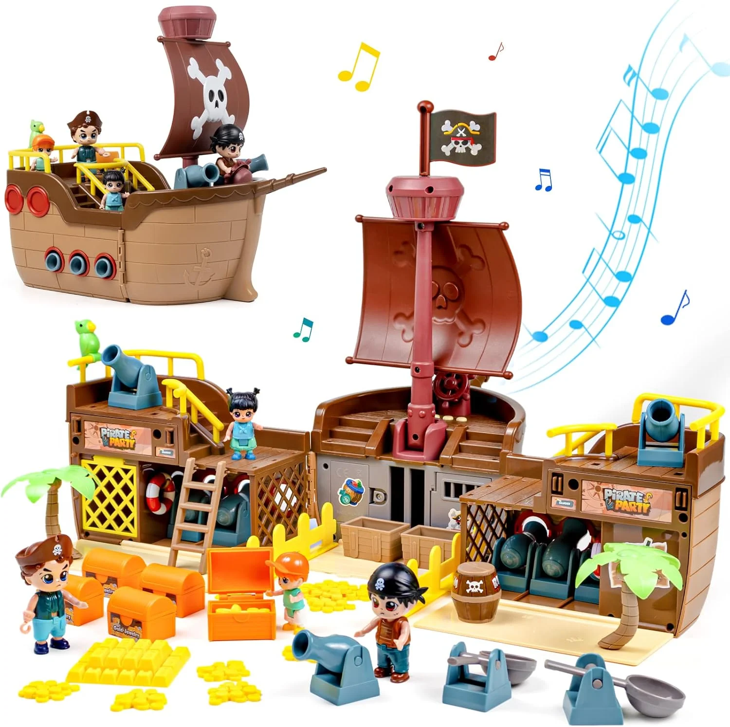 JoyStone Brown Pirate Boat Toys for Kids, Toy Ship for Pirate Playhouse, Creative Building Toys, Great Birthday Gift for Boys & Girls Ages 3+