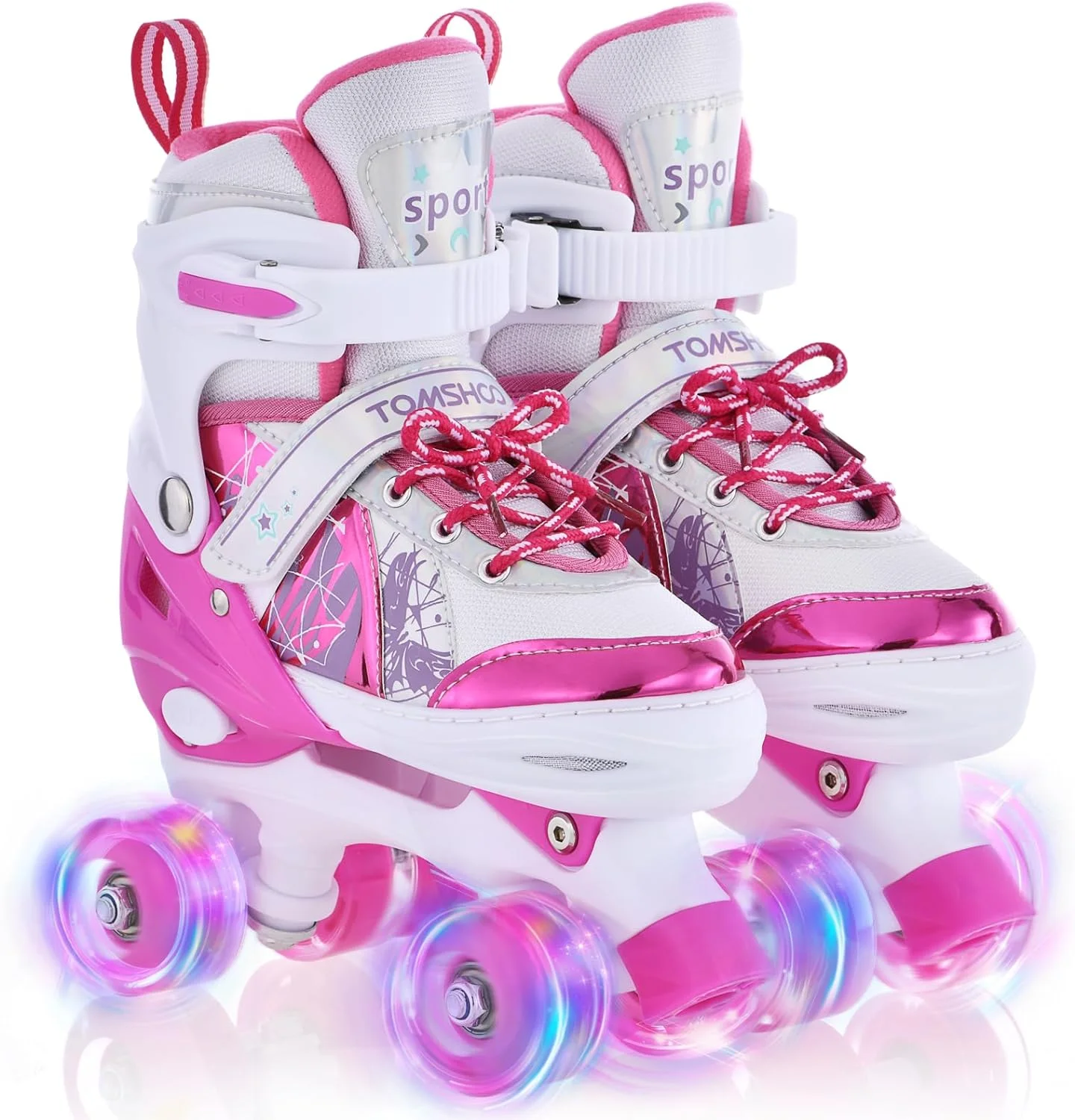 Roller Skates for Girls Boys for Kids 4 Size Adjustable Light Up Purple M