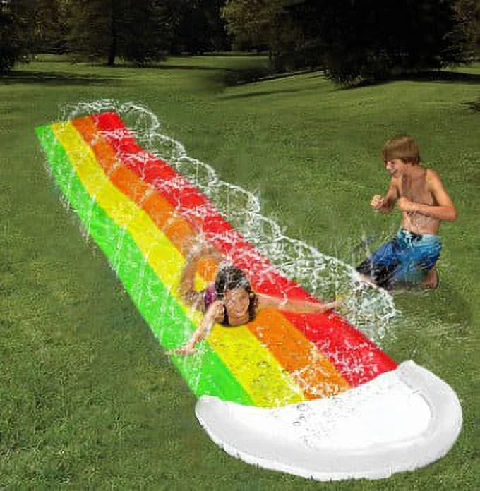 PVC Rainbow Clouds Inflatable Waterslide Outdoor Single And Double Children Spray Water Slide Toys