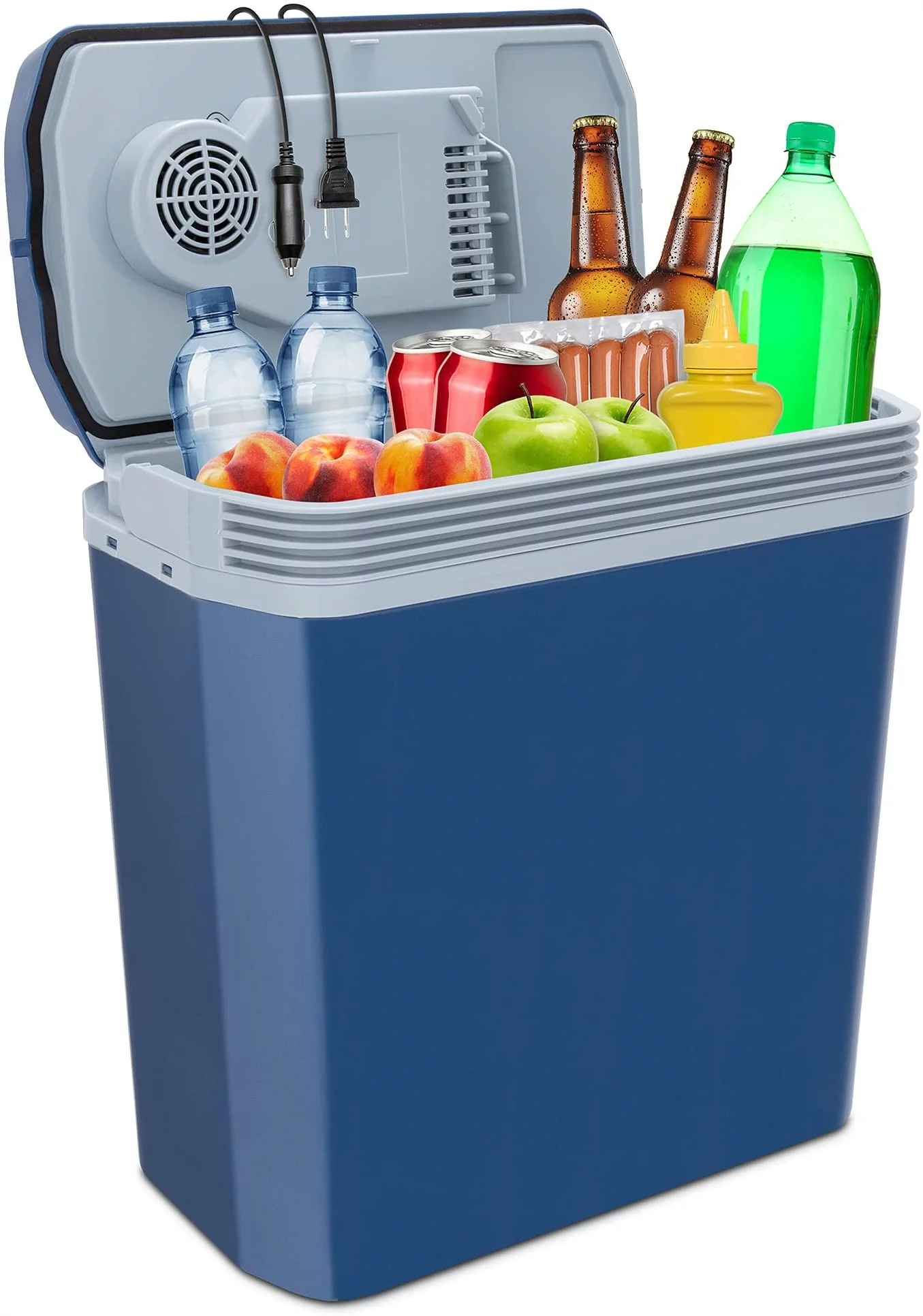 Ivation Electric Cooler & Warmer, 24 L Portable Thermoelectric 12 Volt Cooler with Handle (Blue)