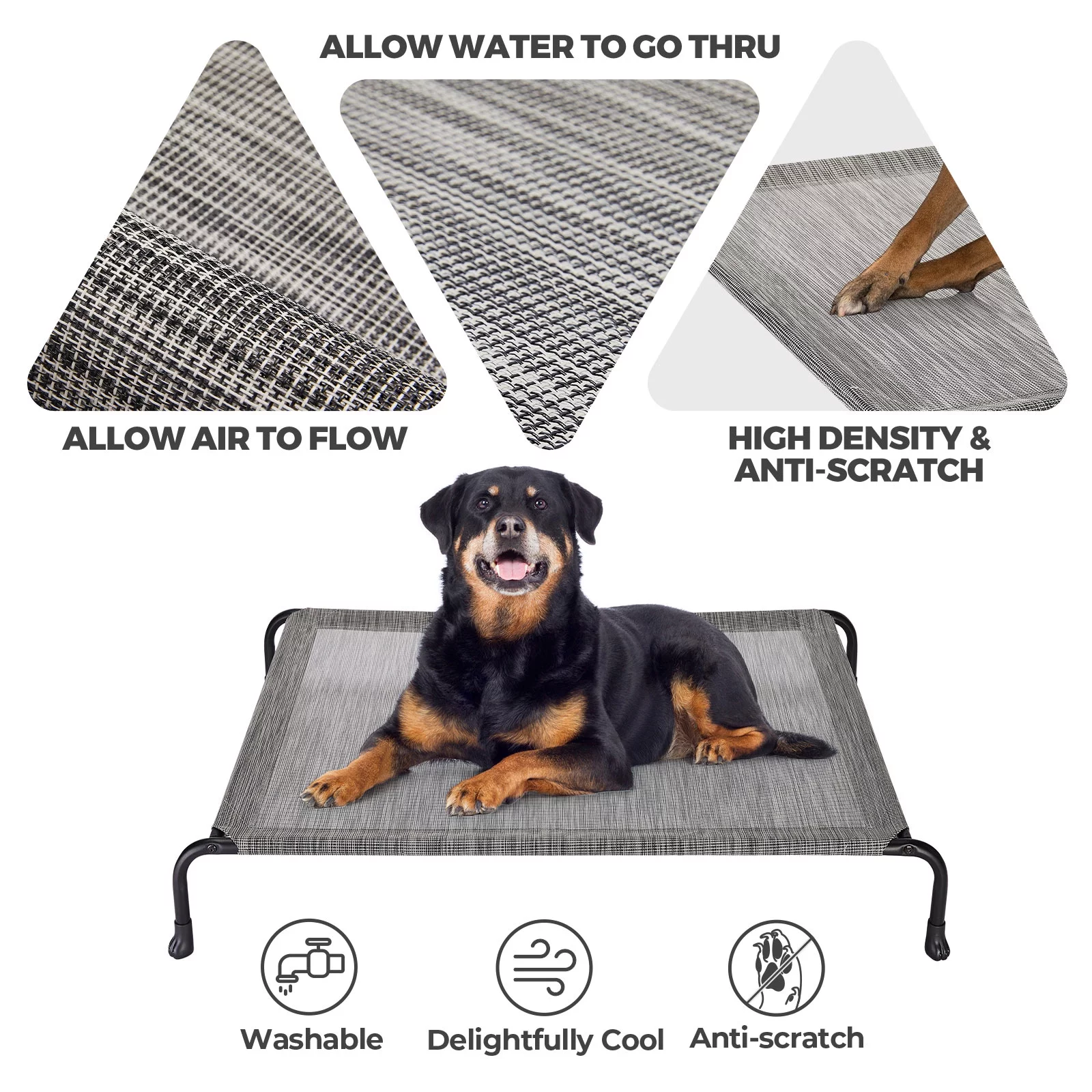 Veehoo Outdoor Elevated Dog Bed, Cooling Raised Pet Dog Cots with Washable Mesh, Small, Beige Coffee