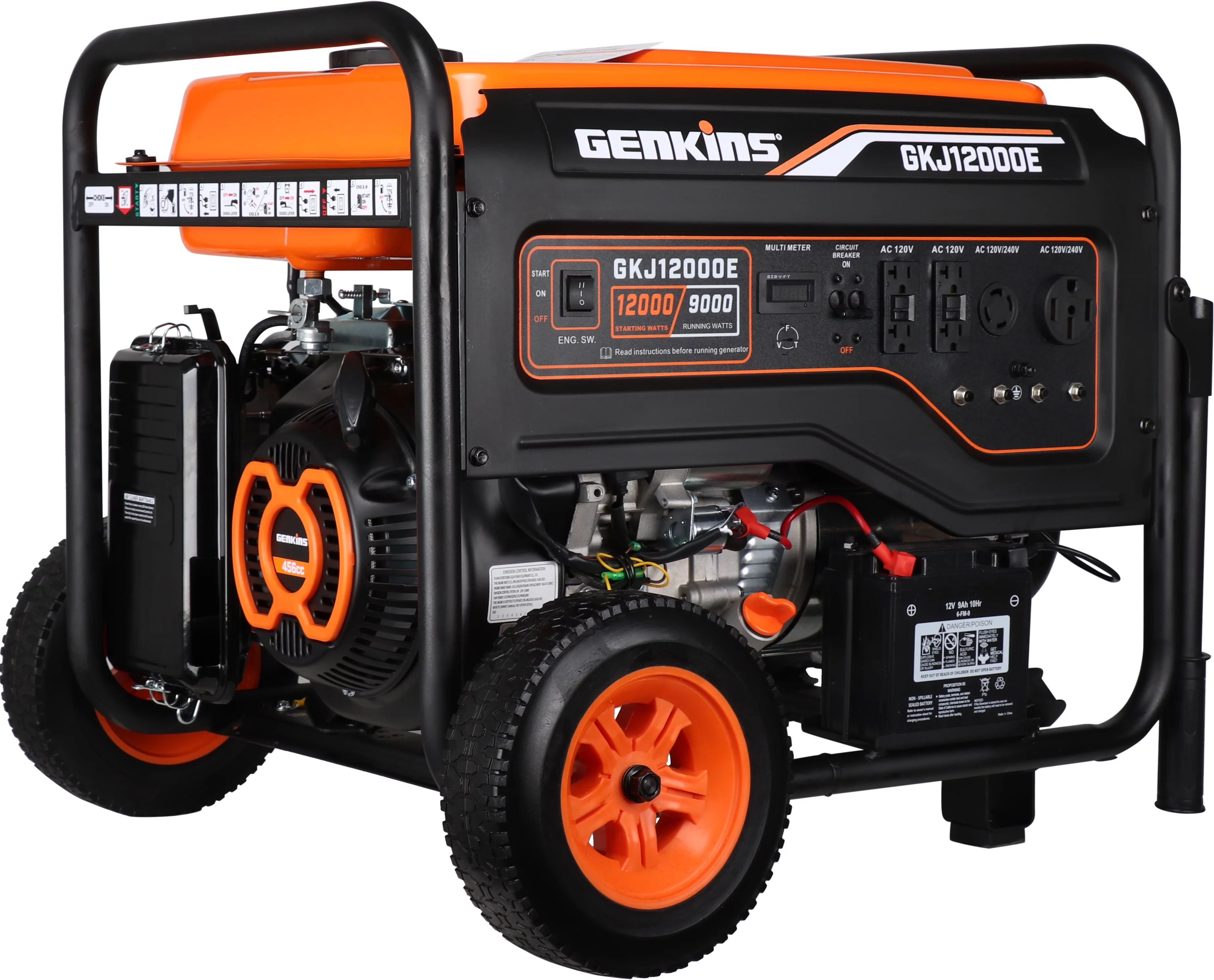 Genkins GKJ12000E 12000 Watt Portable Generator W/ Electric Starter Wheel Handle Included Heavy Duty Recreation Emergency Power Back up