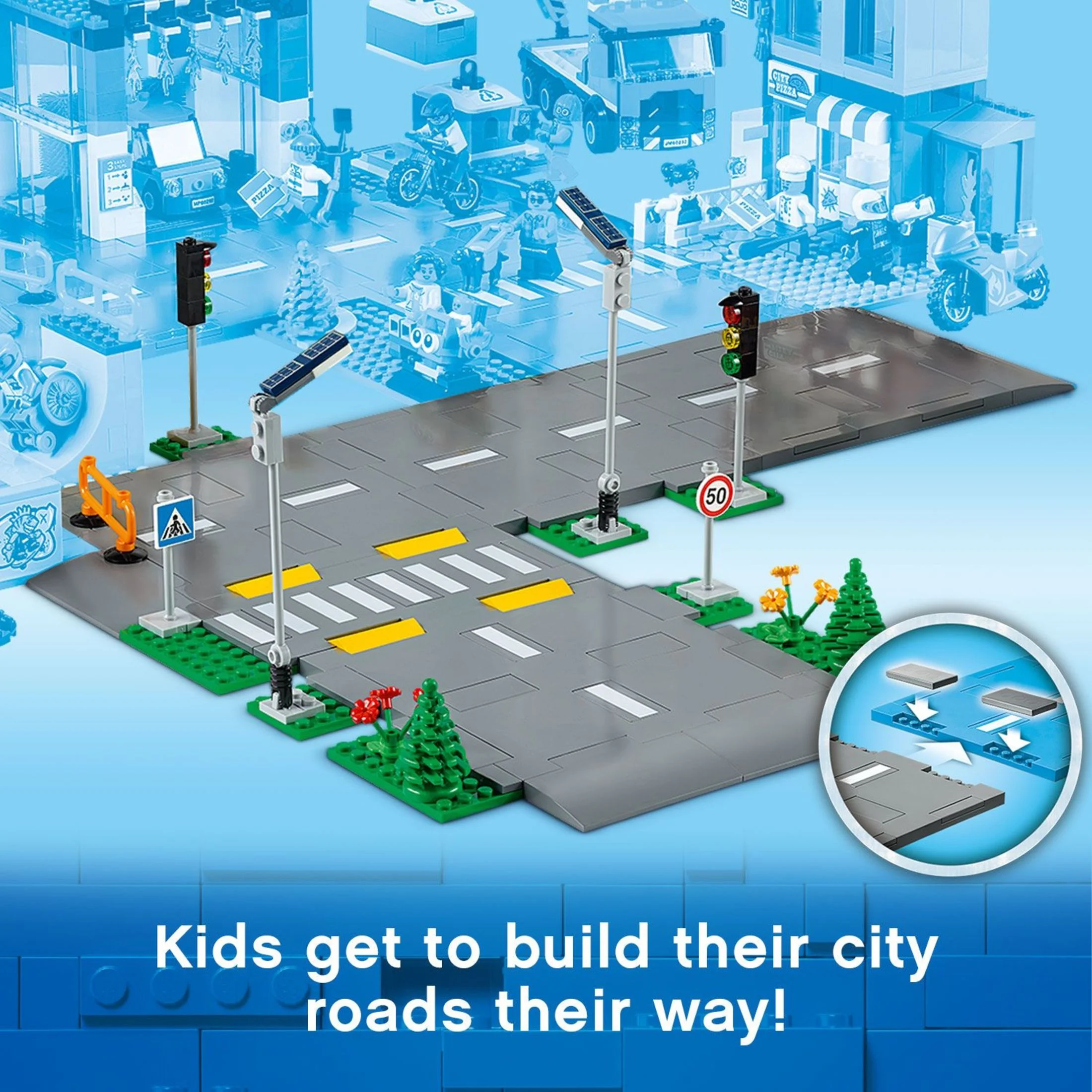 LEGO City Road Plates Building Toy Set, 60304 with Traffic Lights, Trees & Glow in the Dark Bricks, Gifts for 5 Plus Year Old Kids, Boys & Girls