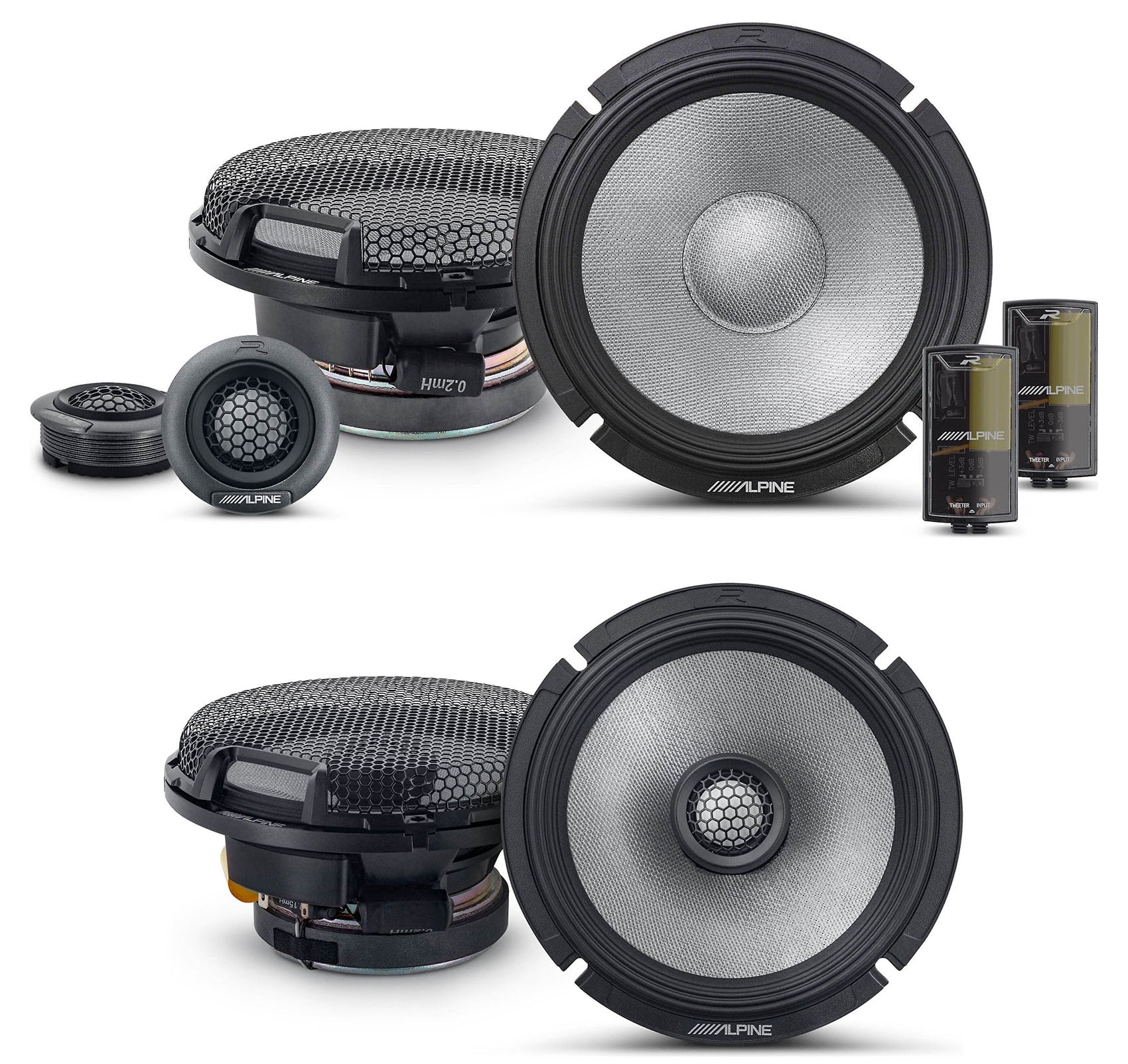 Pair Alpine R2-S65 6.5″ 2-Way+R2-S65C High-Resolution Component Car Speakers