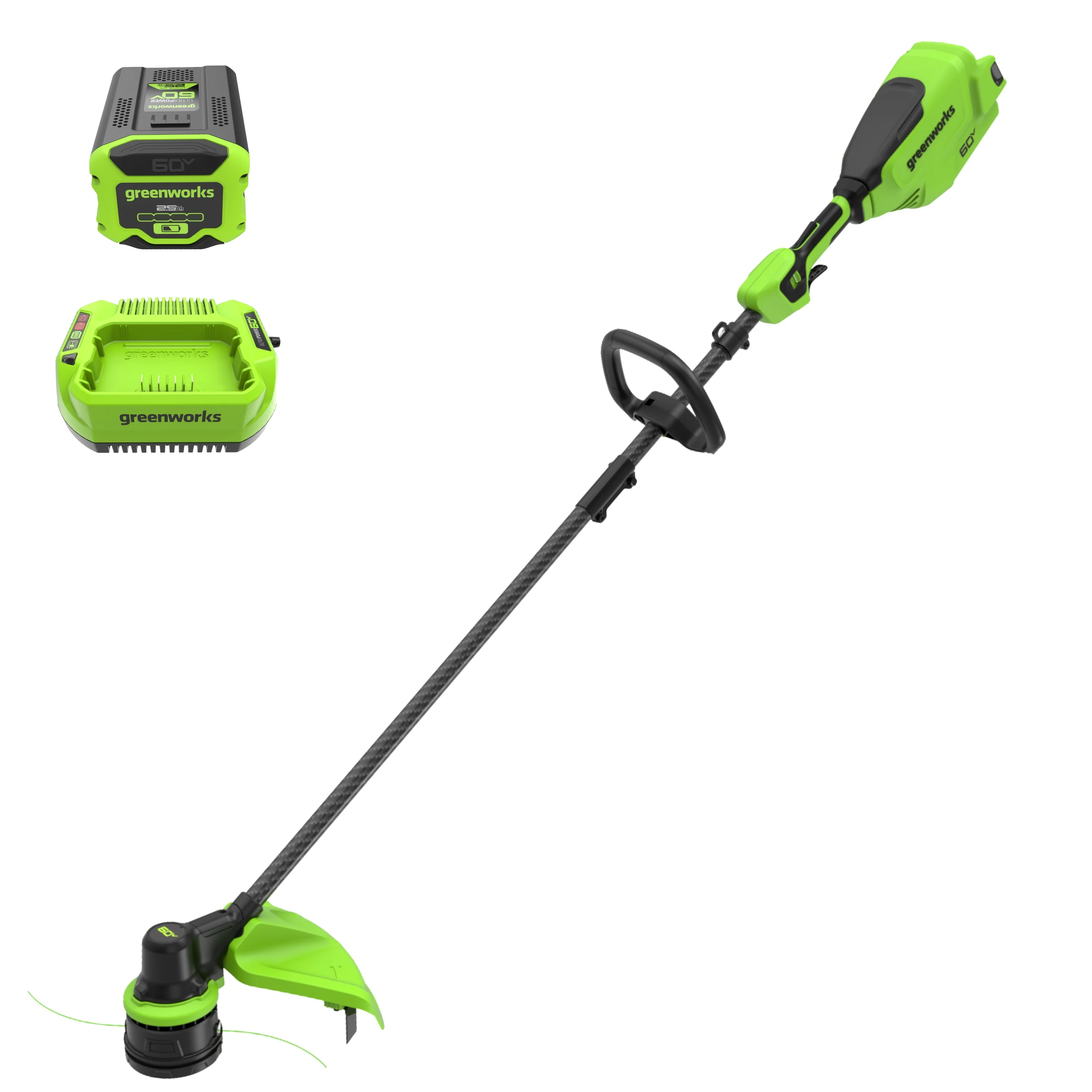 Greenworks 60V 16″ Carbon Fiber Shaft String Trimmer with 2.5 Ah Battery & 3 Amp Charger 2136502