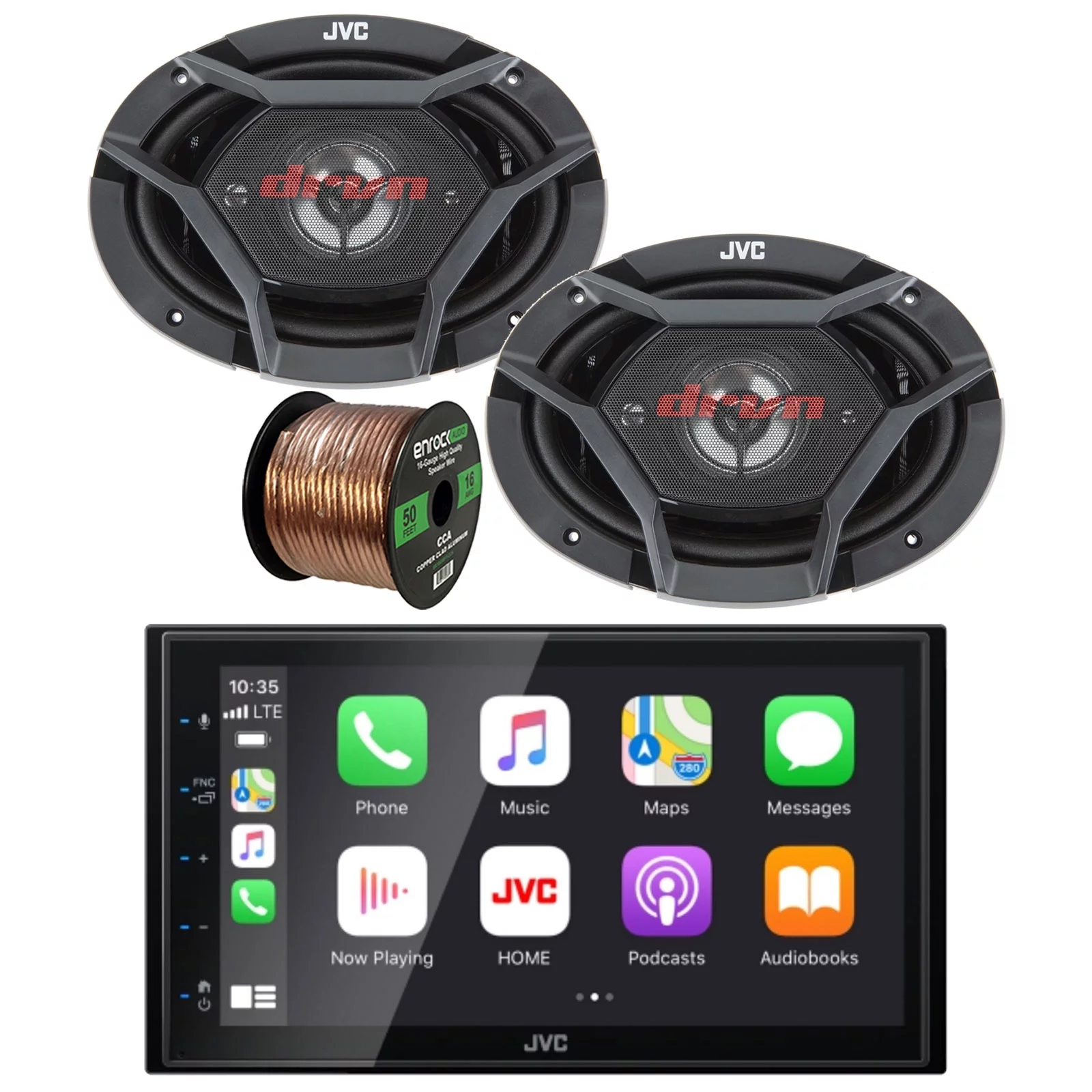 JVC KW-M560BT Double DIN AM/FM Radio Bluetooth USB Digital Media Car Receiver Bundle Combo with 2x 6×9″ 4-Way 550 Watt Peak Power Factory Upgrade Coaxial Car Audio Speakers and 16G Speaker Wire