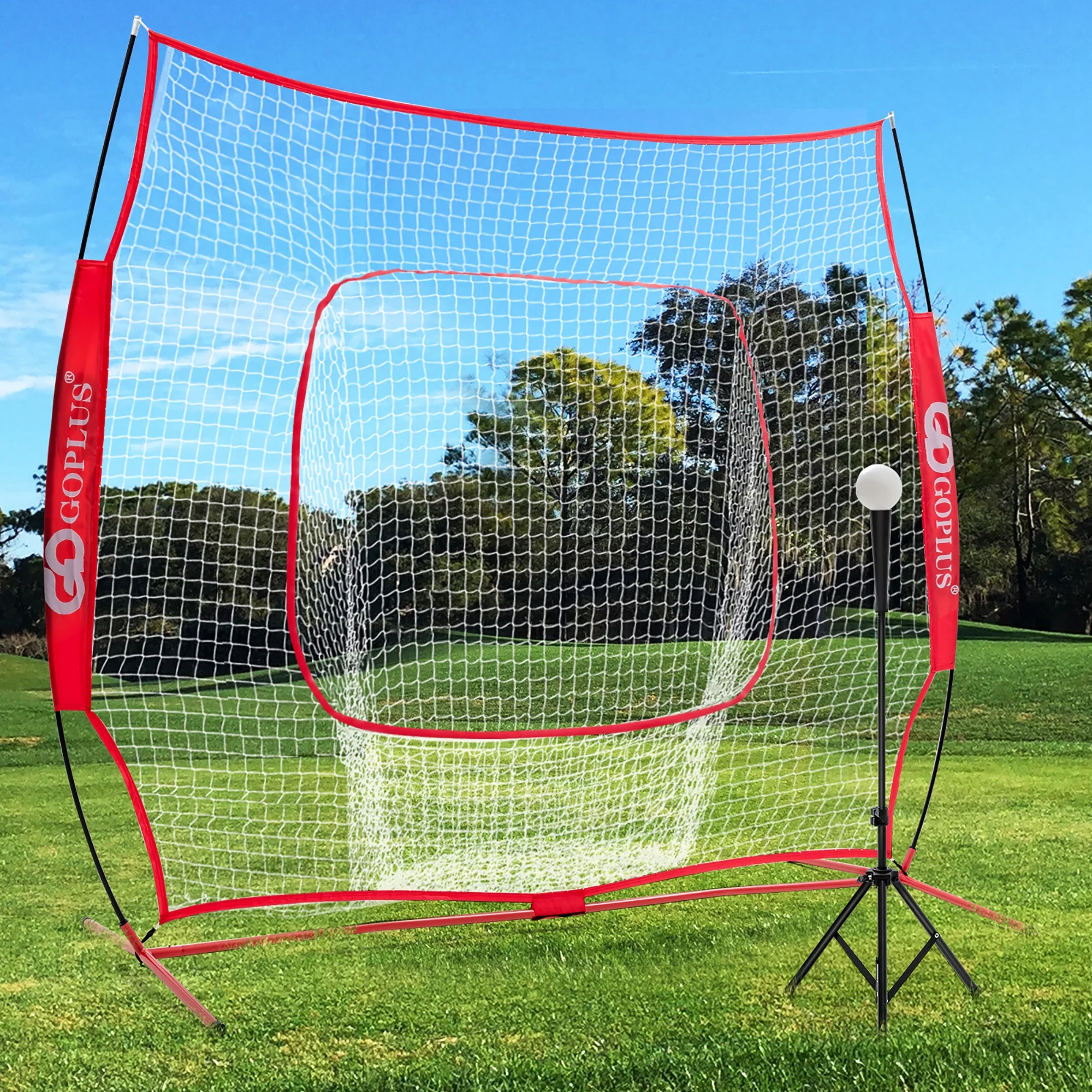 Goplus 8′ x 7′ Baseball Softball Practice Net for Hitting Pitching Batting Red