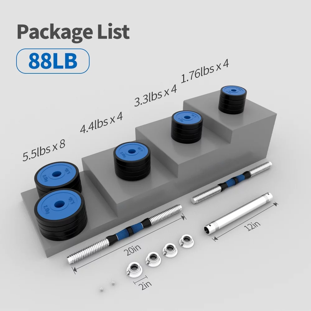 HomeDirect 88 Lbs Adjustable Dumbbell Set, Gym Workout Dumbbell Set with Connecting Rod