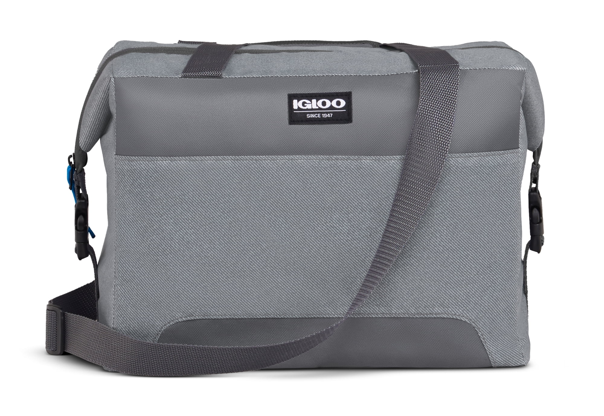 Igloo Snapdown Soft Sided 25 Can Cooler, Gray Twill with Ibiza Blue