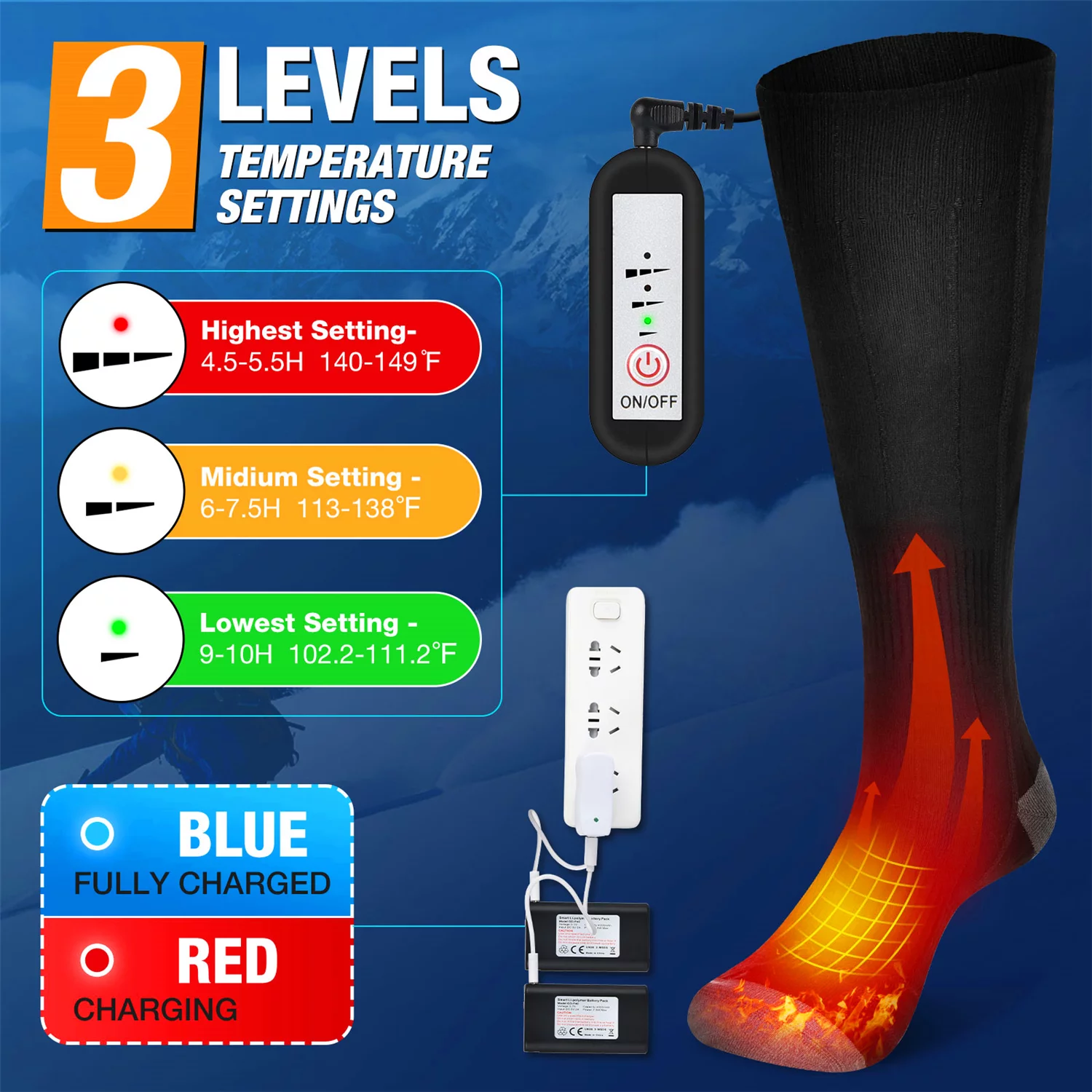 Rechargeable Electric Heated Socks for Men Women,4000mAh Battery Powered Unisex Warm Winter Heat Socks for Outdoor Riding Camping Hiking Motorcycle Skiing,Black ,M