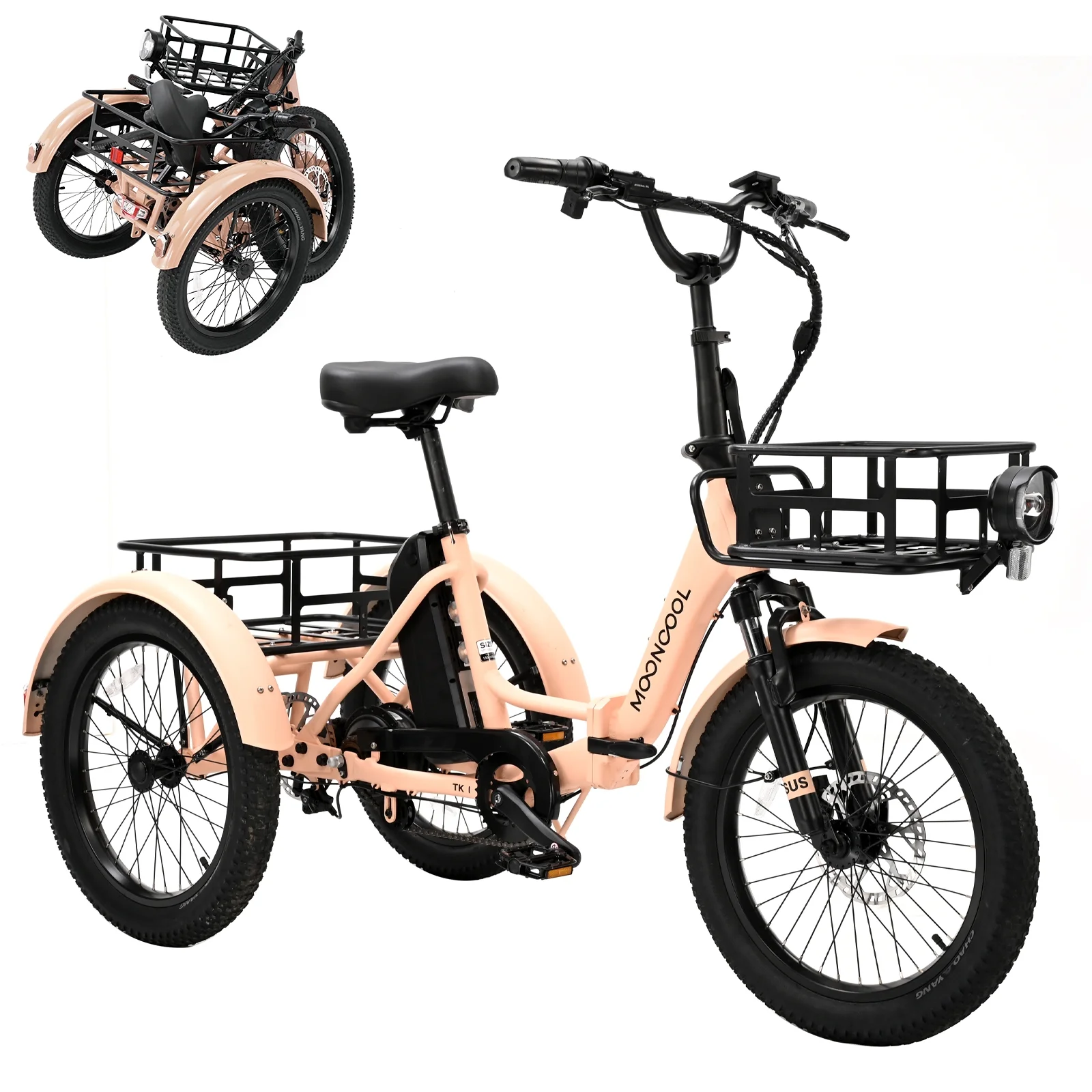 MOONCOOL 24″/26″ Electric Tricycle for Adults, 350W 36V 7 Speeds Electric Trike Motorized Three Wheel Electric Bikes Bicycle with Large Basket for Women Men