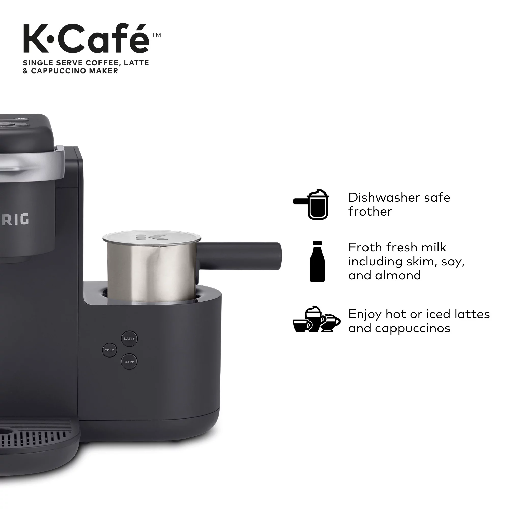 Keurig K-Cafe Single Serve K-Cup Coffee Maker, Latte Maker and Cappuccino Maker, Dark Charcoal