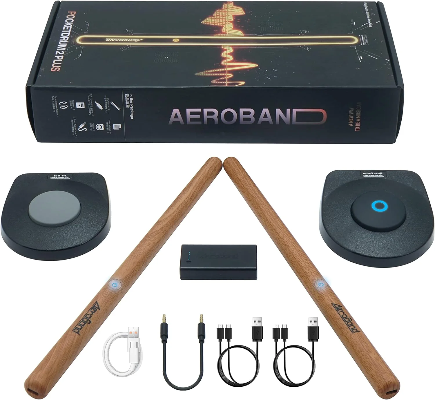 AeroBand PocketDrum 2 Plus Electric Air Drum Set Drumsticks, Pedals, Bluetooth, USB MIDI Function, for Adults, Kids, Professionals, Gift