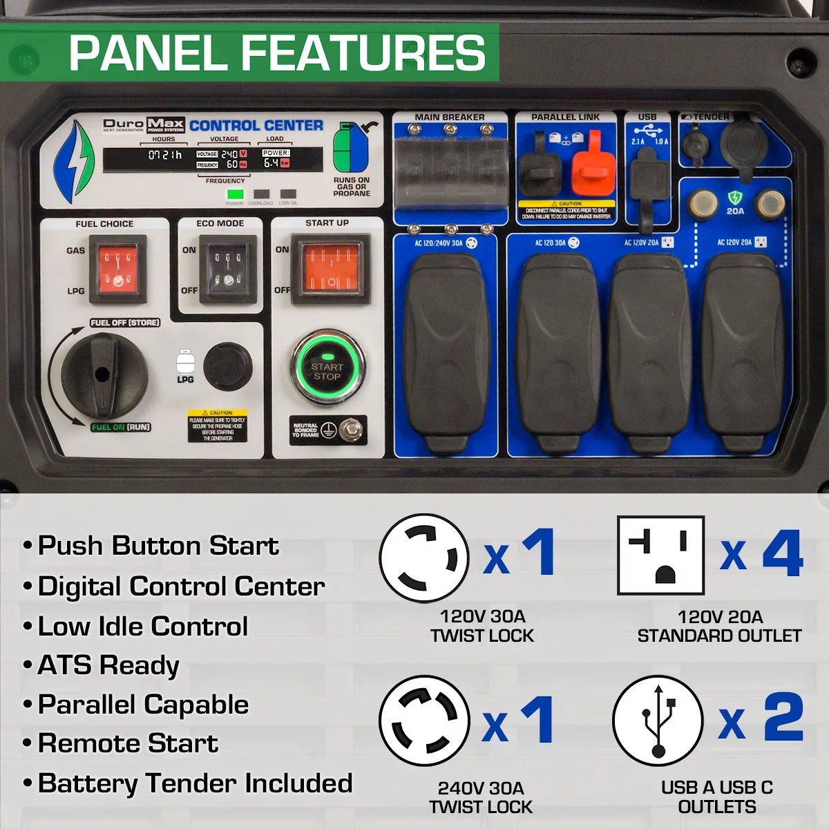 DuroMax XP9000iH 9,000 Watt Portable Dual Fuel Inverter Generator with CO Alert