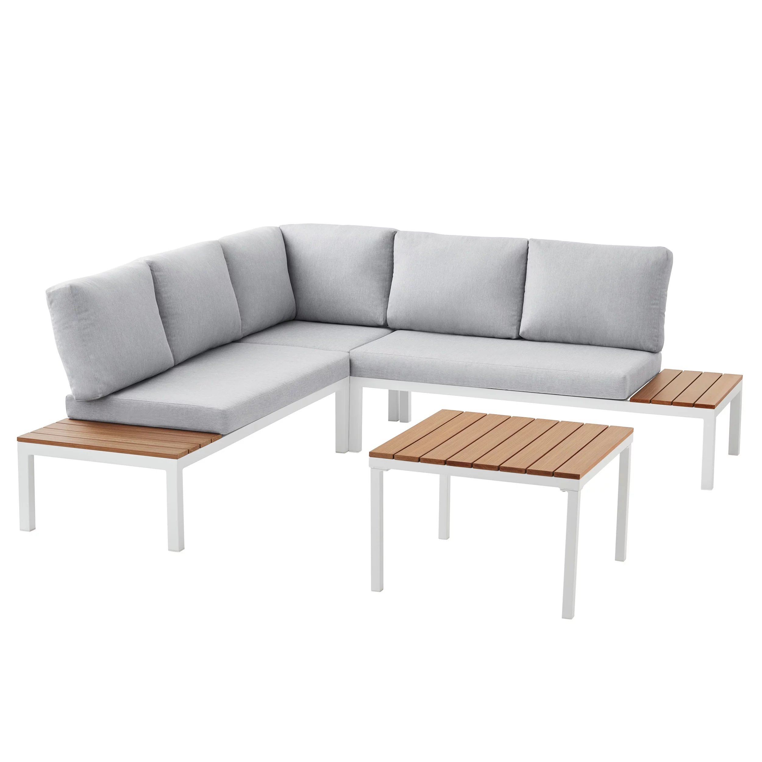 Mainstays Oakleigh 4-Piece Outdoor Chaise Sectional Set with Table, Seats 5, White