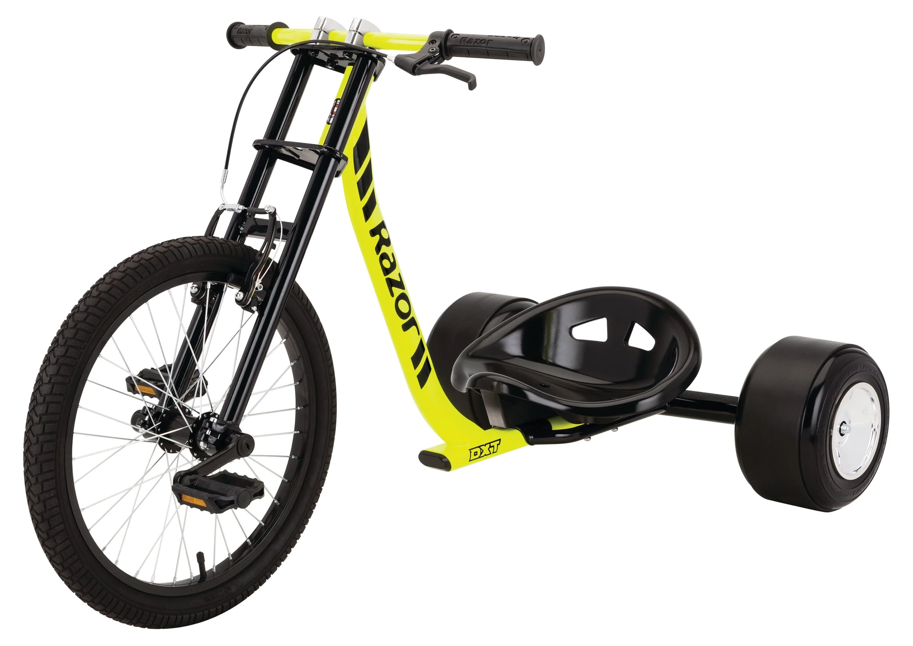 Razor DXT Drift Trike – Black/Yellow, Steel Frame and Moto Style, Tricycle, Construction, 3-Wheeled Drifting Ride On Tricycle for Teens and Adults, Unisex