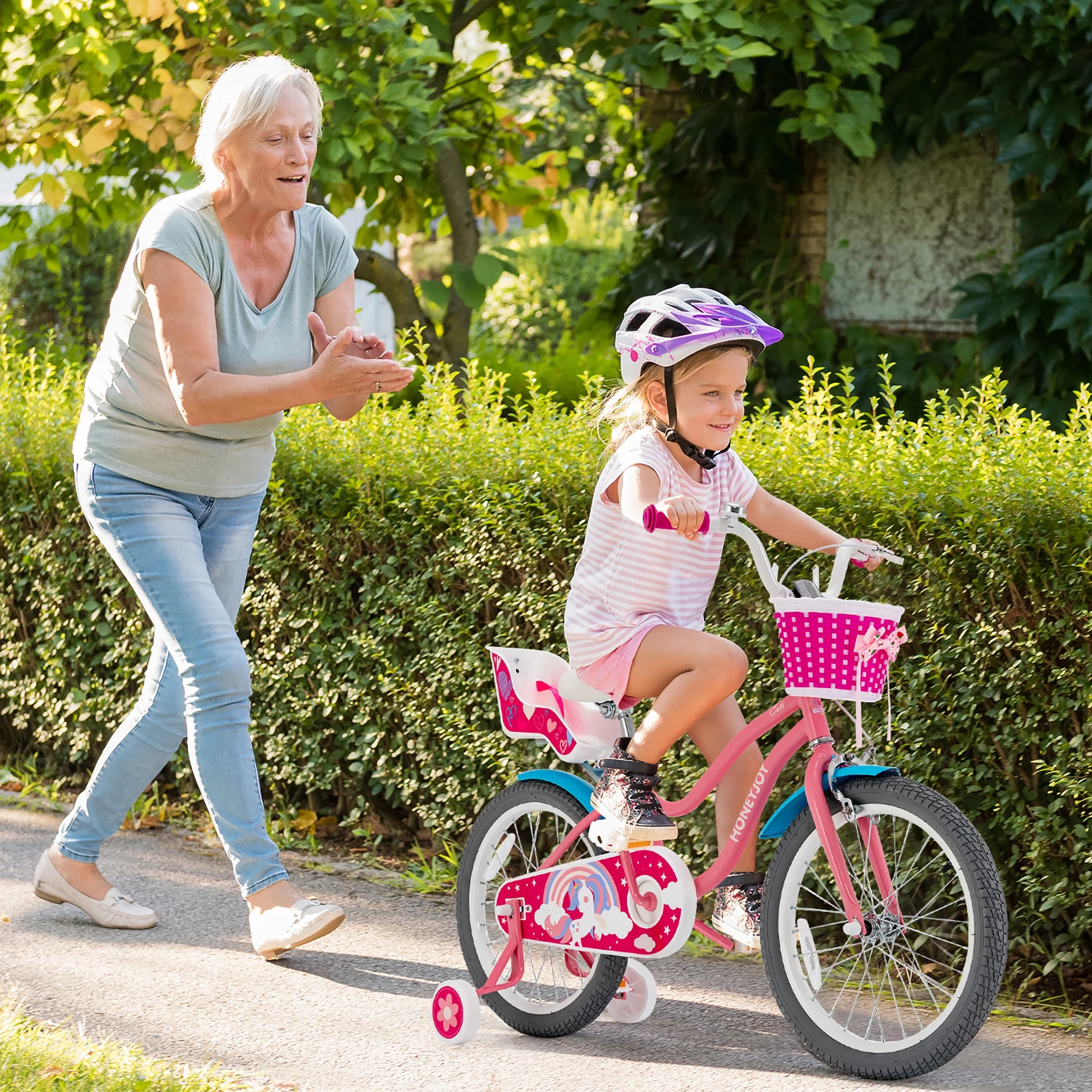 Honeyjoy 18 Inches Kids Bicycle w/Training Wheels & Basket for Boys & Girls Age 5-9 Years