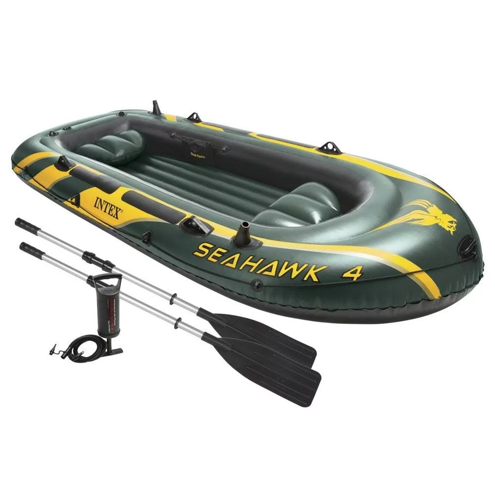 Intex Seahawk 4 Inflatable 4 Person Boat Raft Set with Oars & Air Pump (2 Pack)