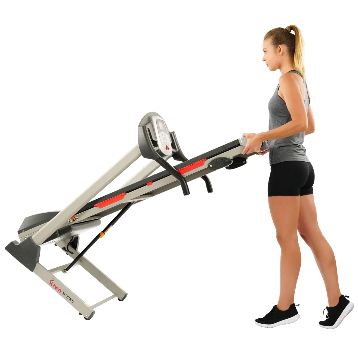 Sunny Health & Fitness Powerful Electric Treadmill for Home, Foldable, Manual Incline, Built-In Programs, Pulse Sensor, SF-T7603