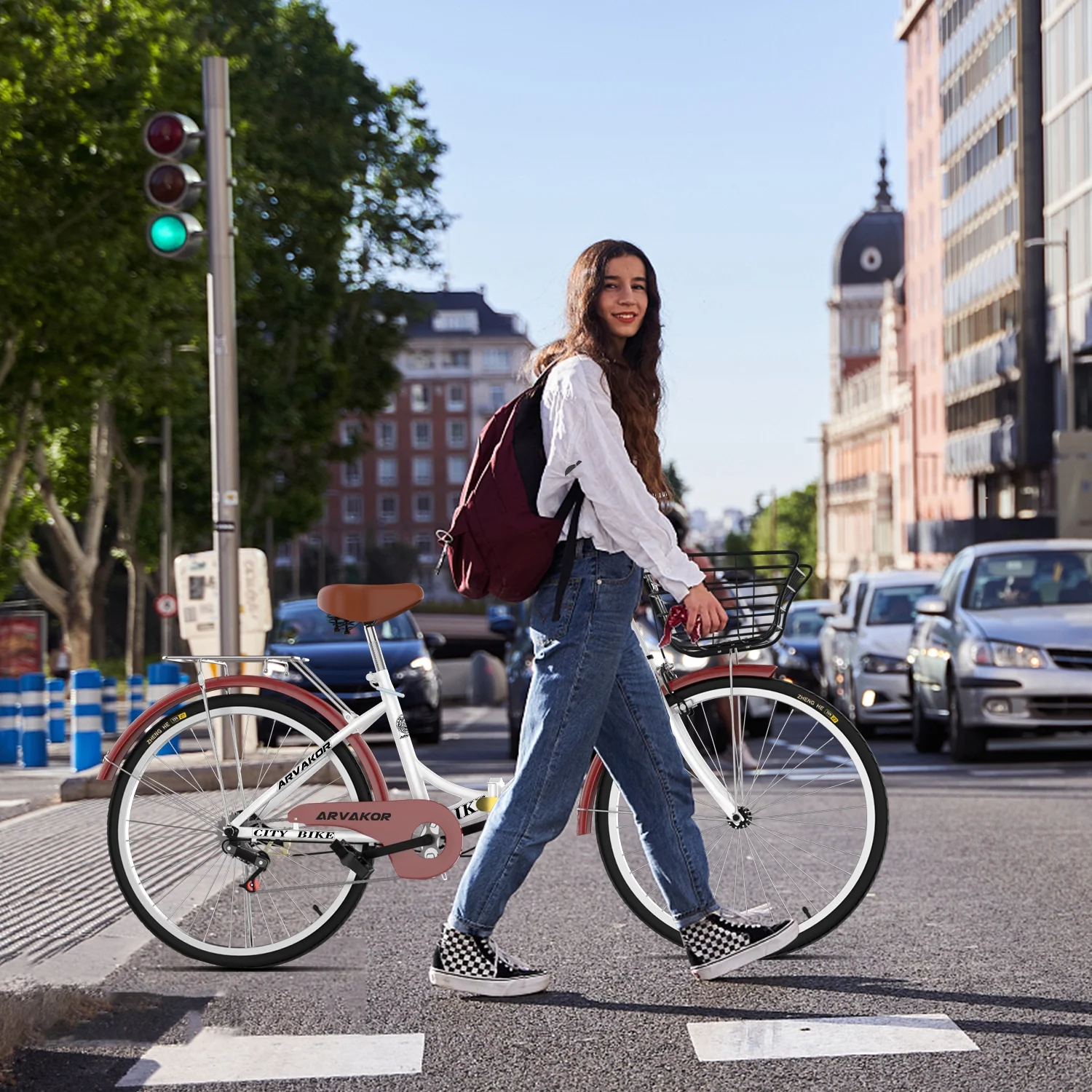 ARVAKOR 26 Inch Women Bike, Classic Bicycle Retro Bicycle, Cruiser Bike, White