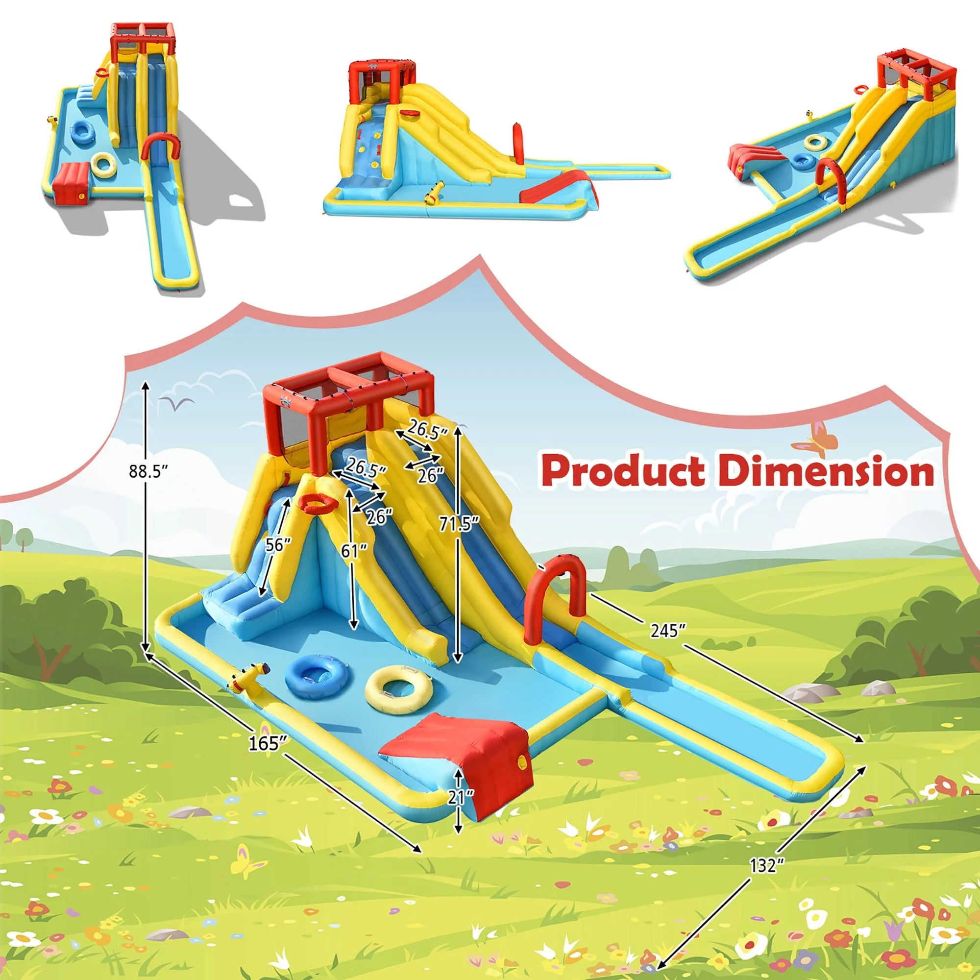 7 in 1 Inflatable Water Slide Giant Double Long Slide Water Park – 245”x 132”x 88.5”