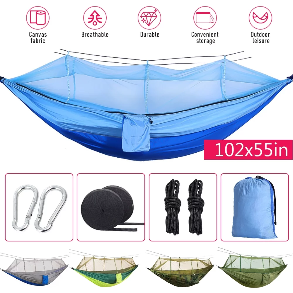 Camping Hammock with Mosquito Net, Portable Double/Single Travel Hammock Insect Netting 210T Nylon Hammock Swing for Backyard Garden Camping Backpacking Survival Travel (Camo)