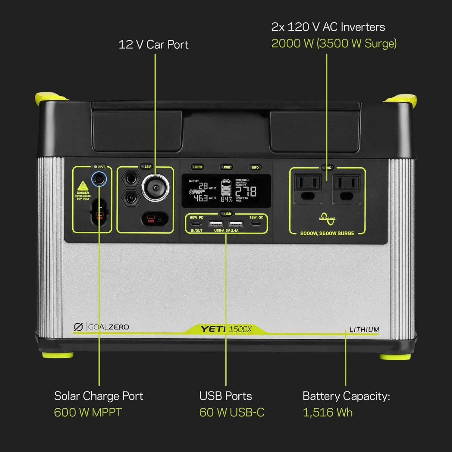 Restored Goal Zero Yeti 1500X Portable Power Station 1516Wh Lithium Battery Generator 2000 Watt AC Inverter Home Backup (Refurbished)