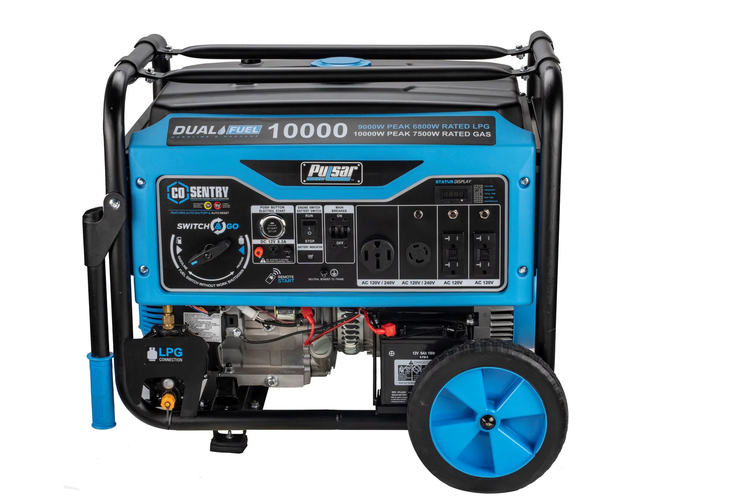 Pulsar 10,000 Watt Dual Fuel Portable Generator with Remote Start and CO Sentry