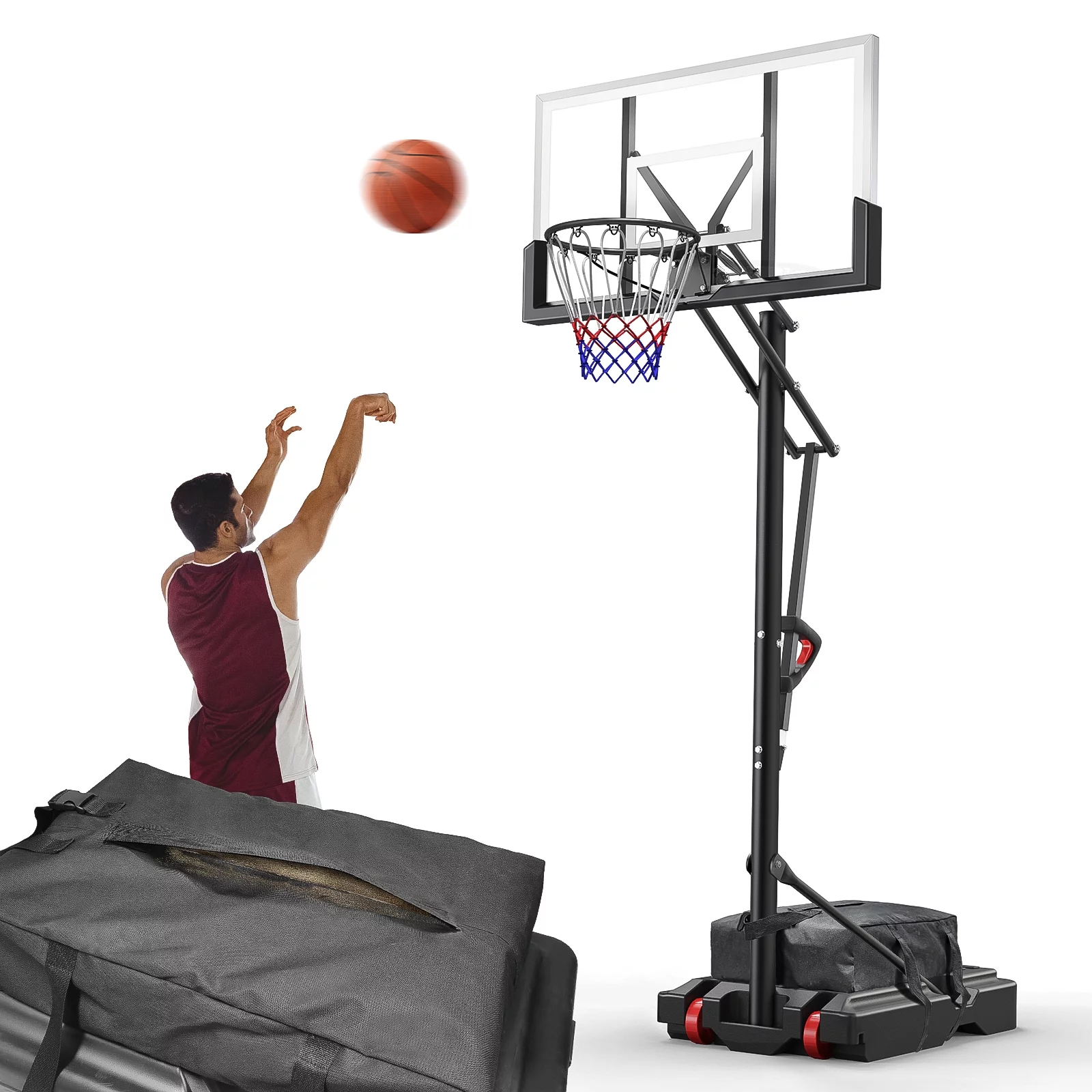 VIRNAZ 44 in. Portable Basketball Hoop & Goal with Quickly Height Adjusted 7.6 – 10 ft. for Outdoor Indoor Court